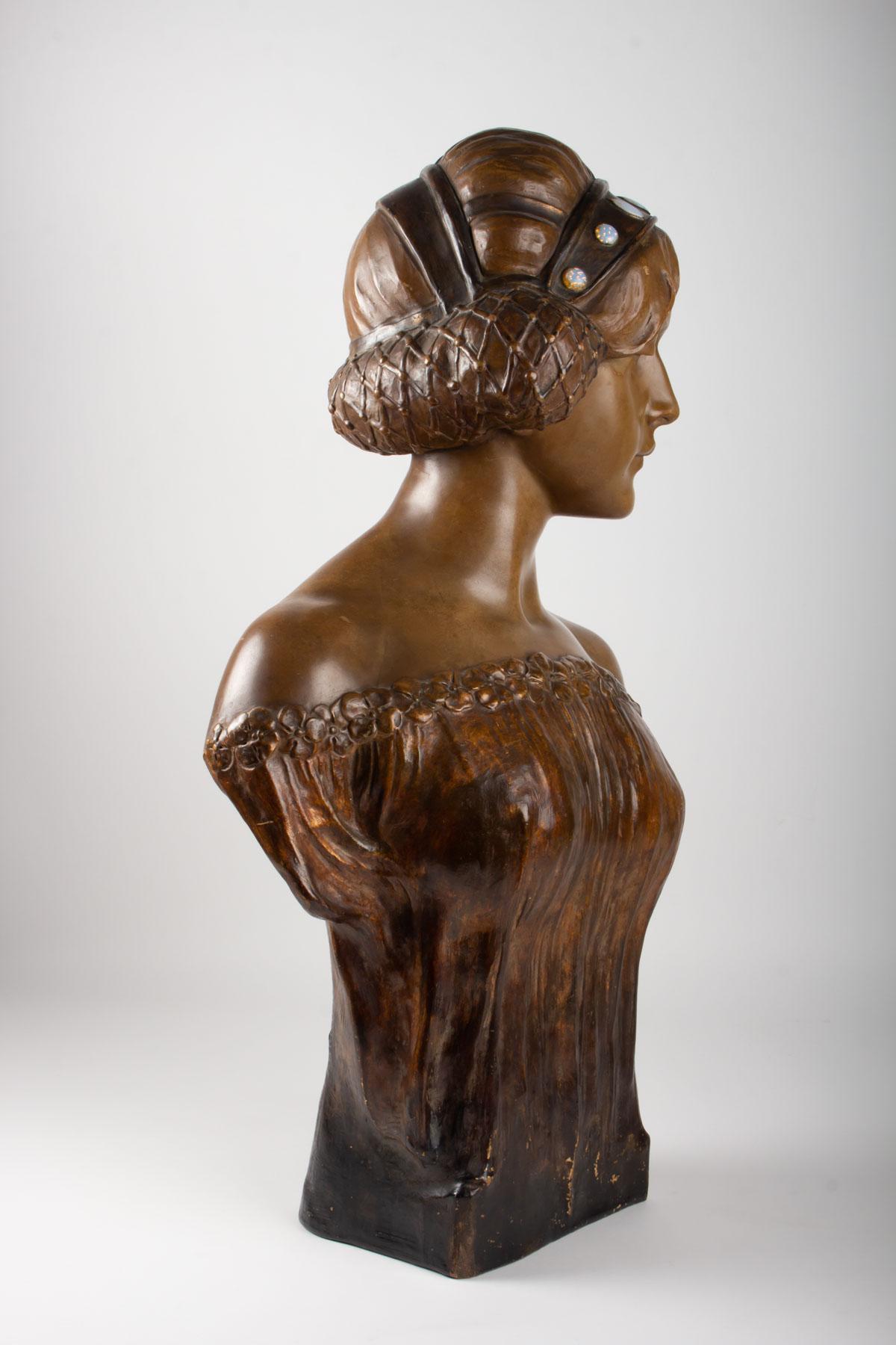 French Bust of Goldscheider ‘1845-1897’ in Polychrome Terracotta, Large Format
