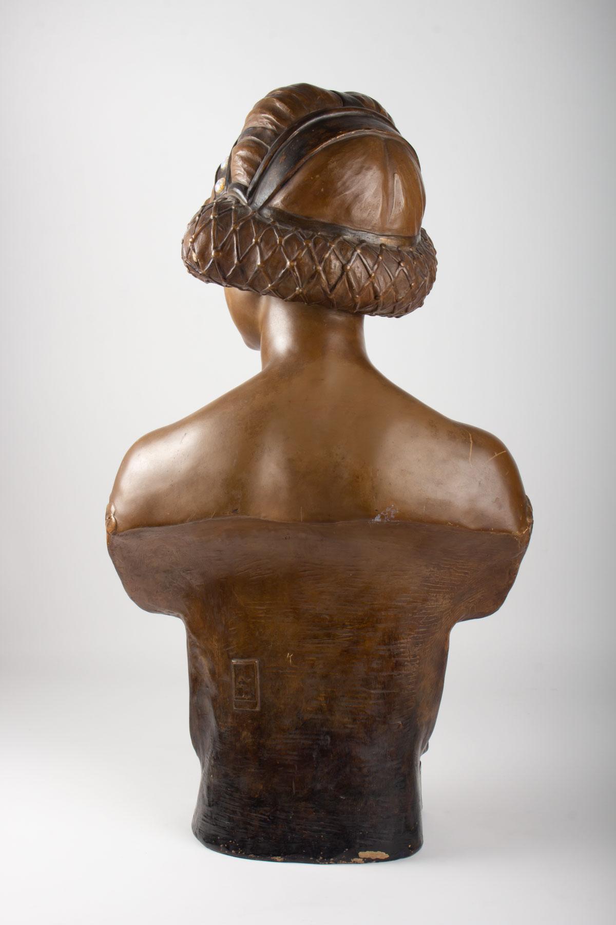 Bust of Goldscheider ‘1845-1897’ in Polychrome Terracotta, Large Format In Good Condition In Saint-Ouen, FR