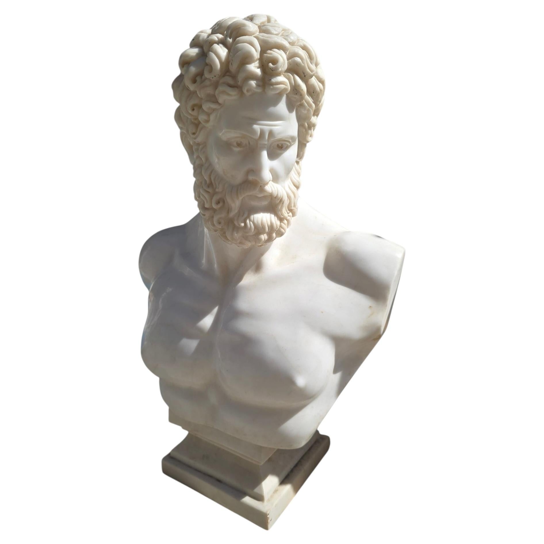 Bust of Hercules in White Italian Marble, 1970s