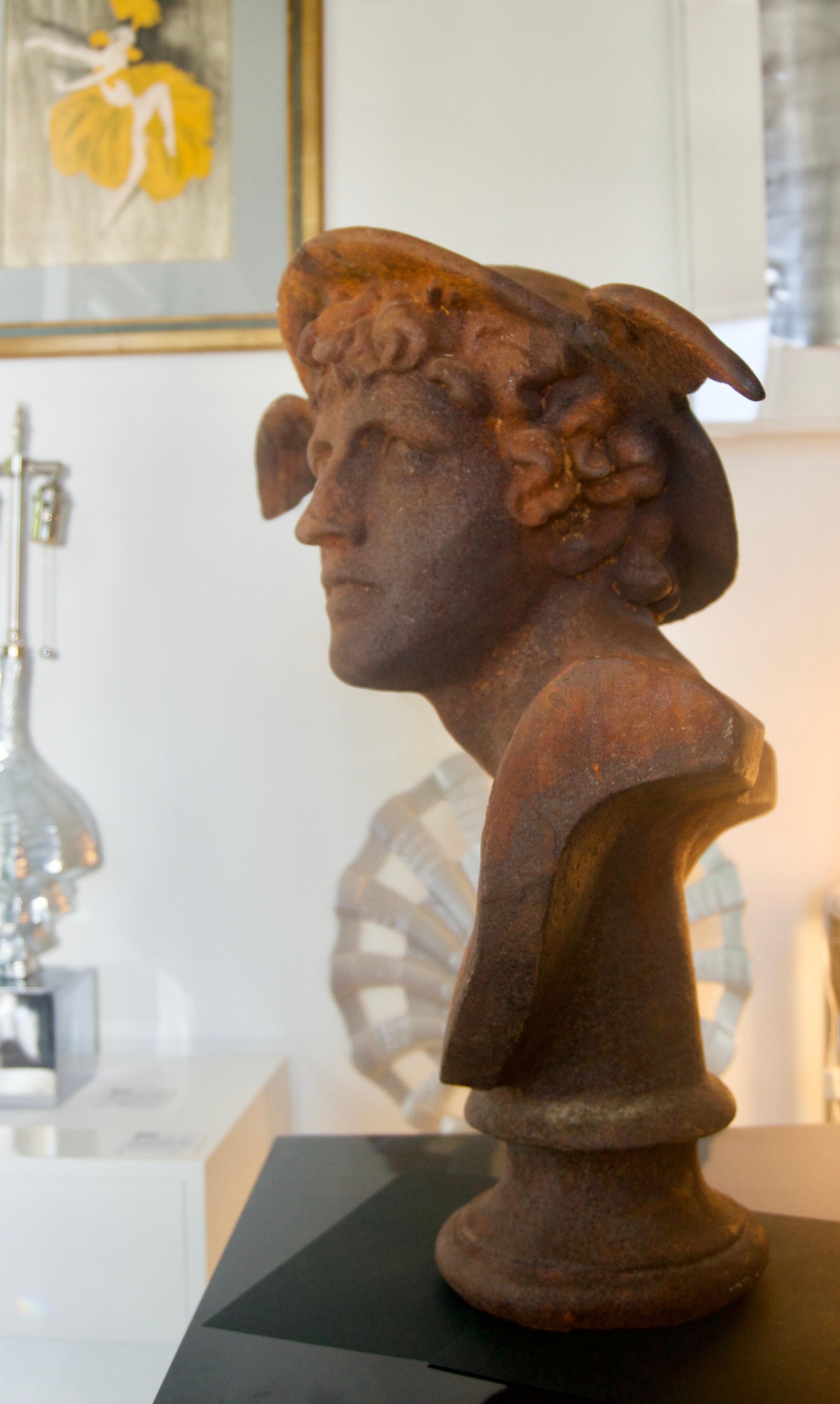 Cast Iron Bust of Hermes In Good Condition In West Palm Beach, FL