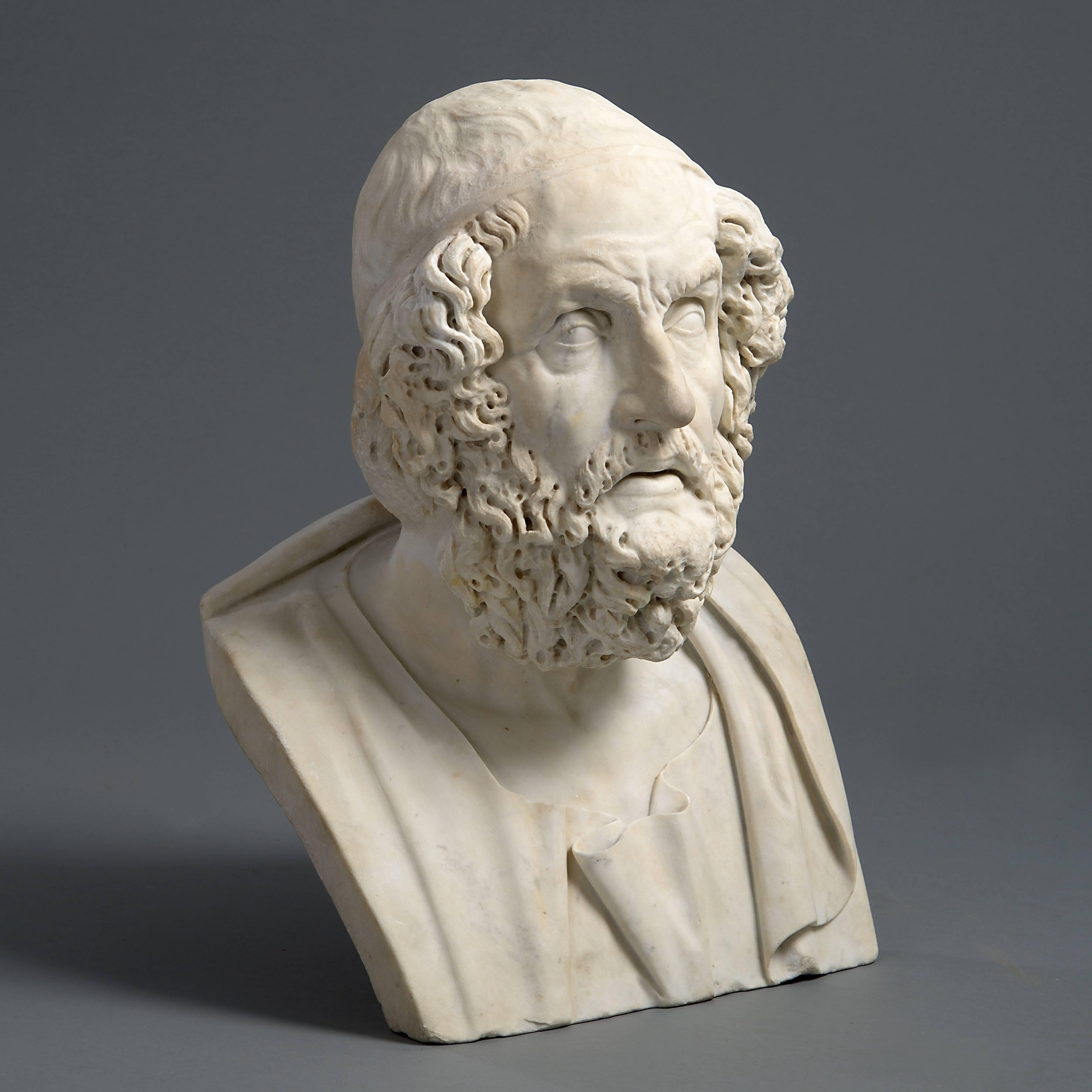 A statuary marble bust of Homer, after the antique, Italian, 18th century.