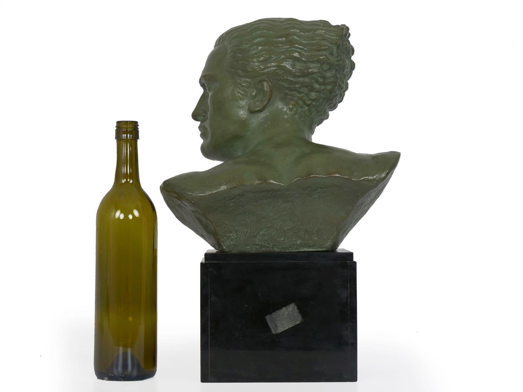 “Bust of Jean Mermoz” French Art Deco Bronze Sculpture by Lucien Gibert 1