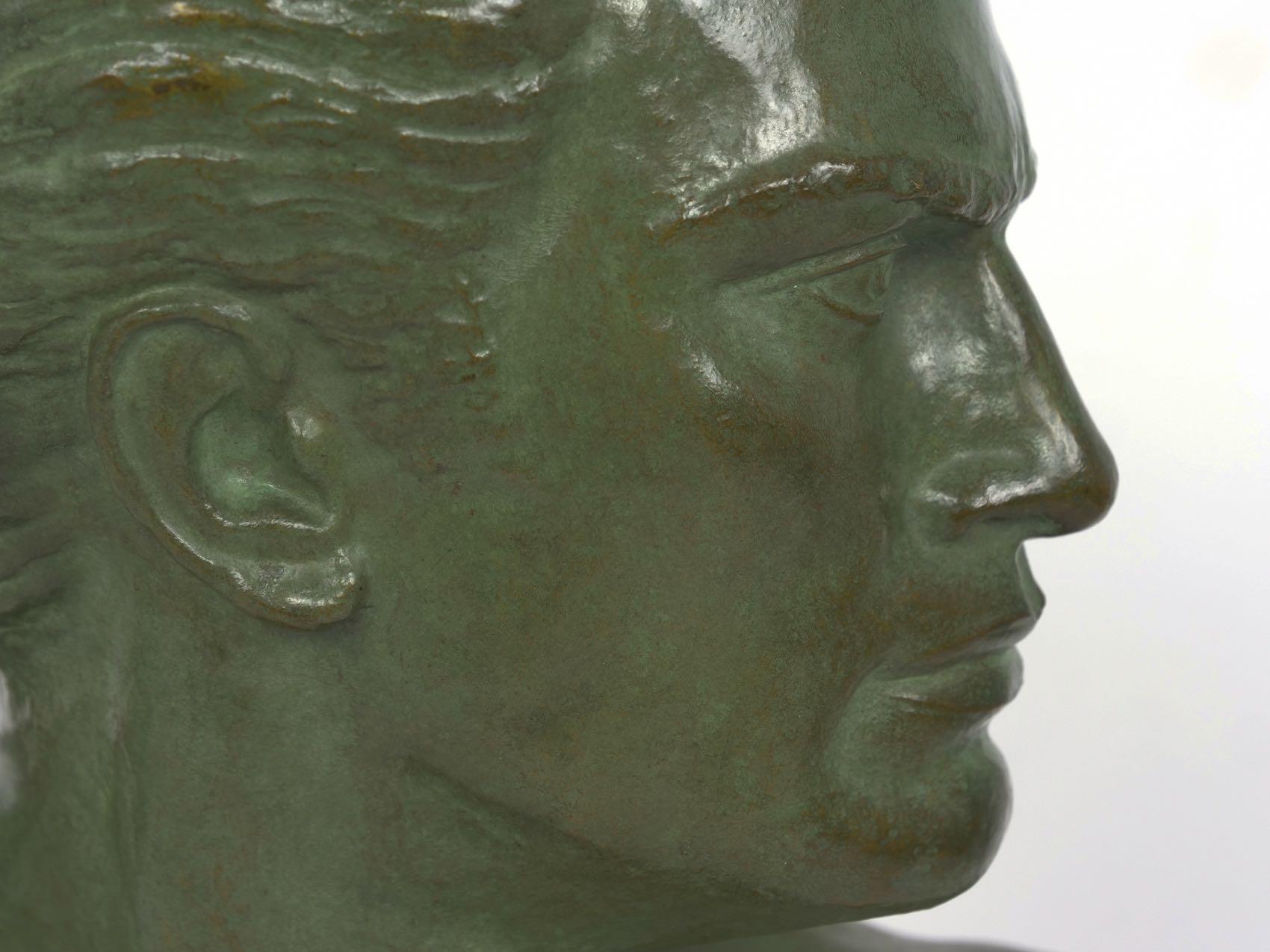 “Bust of Jean Mermoz” French Art Deco Bronze Sculpture by Lucien Gibert 5