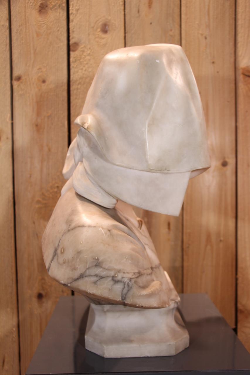 Bust Of Joan Of Arc In Marble And Alabaster, 19th Century, Giuseppe Bessi For Sale 2