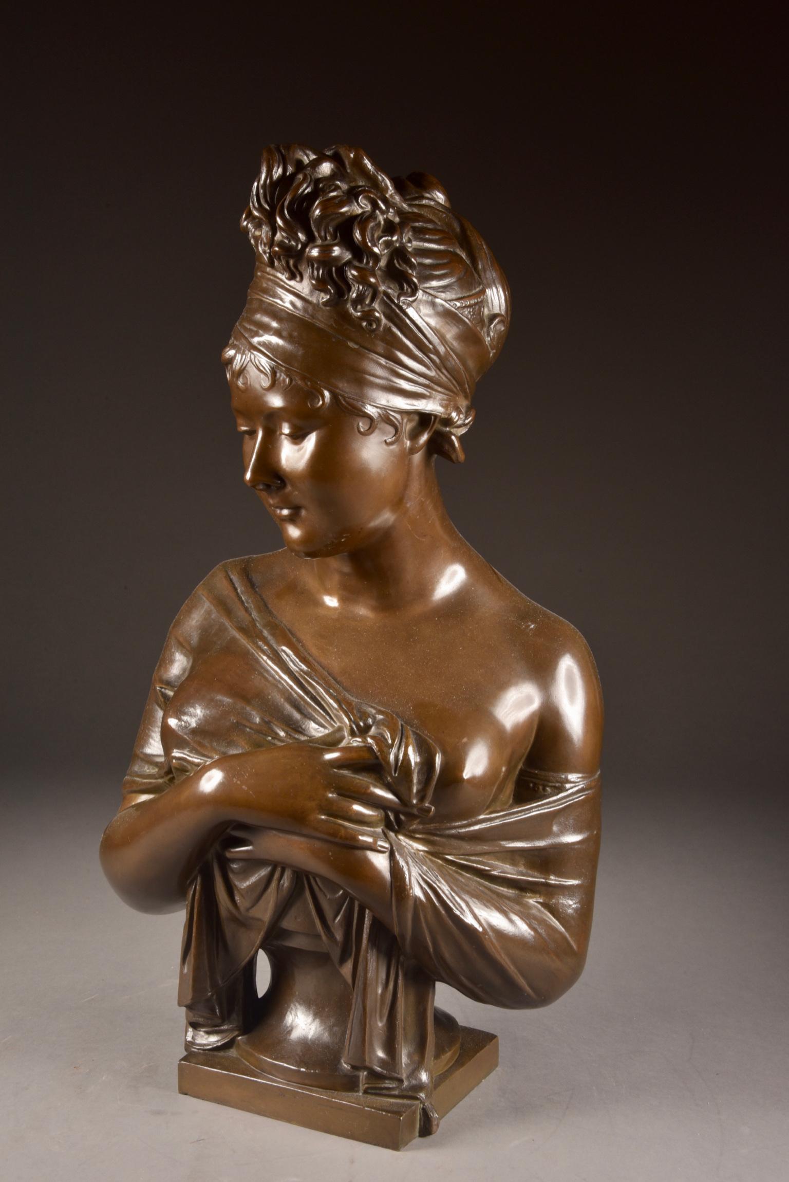 A large and beautifully executed bust of Madame Récamier, made in patinated bronze in the 2nd half of the 19th century, modeled on Jean-Antoine Houdon (1741-1828).
Not signed.