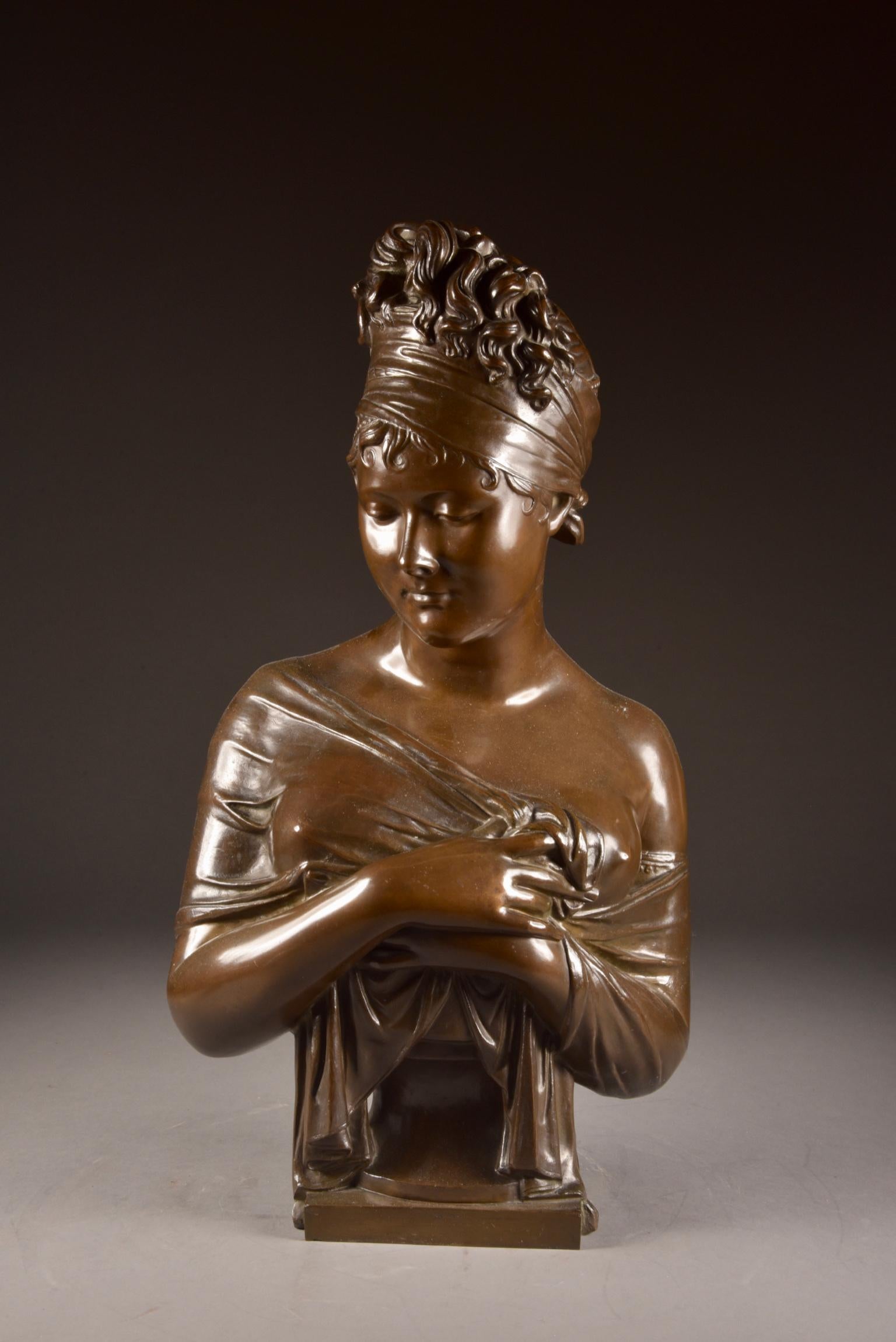 Bronze Bust of Madame Récamier, After Jean, Antoine Houdon ‘1741-1828’ For Sale