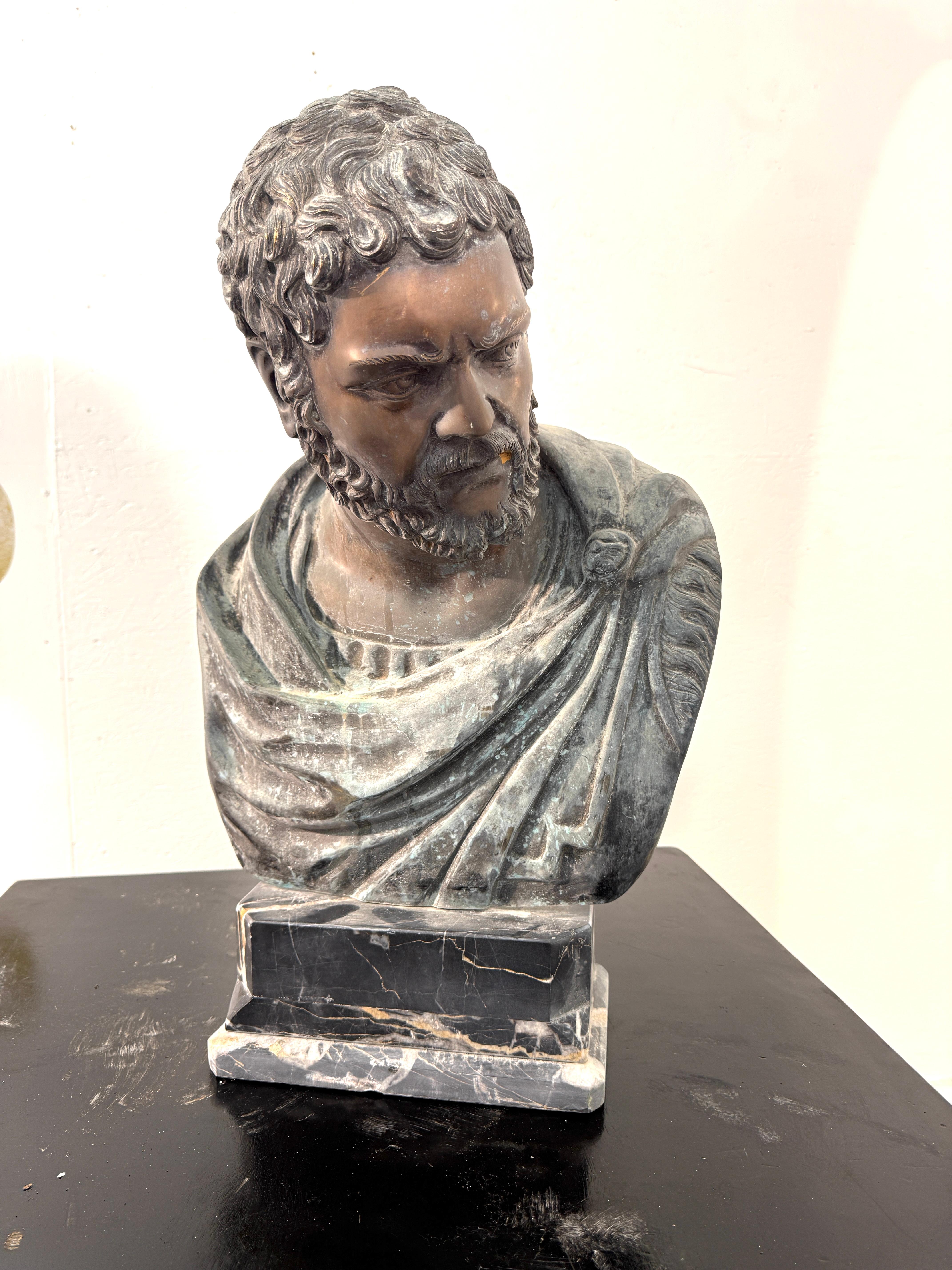 italien Buste de Marcus Aurelius Severus Antoninus Augustus, bronze et métal en vente