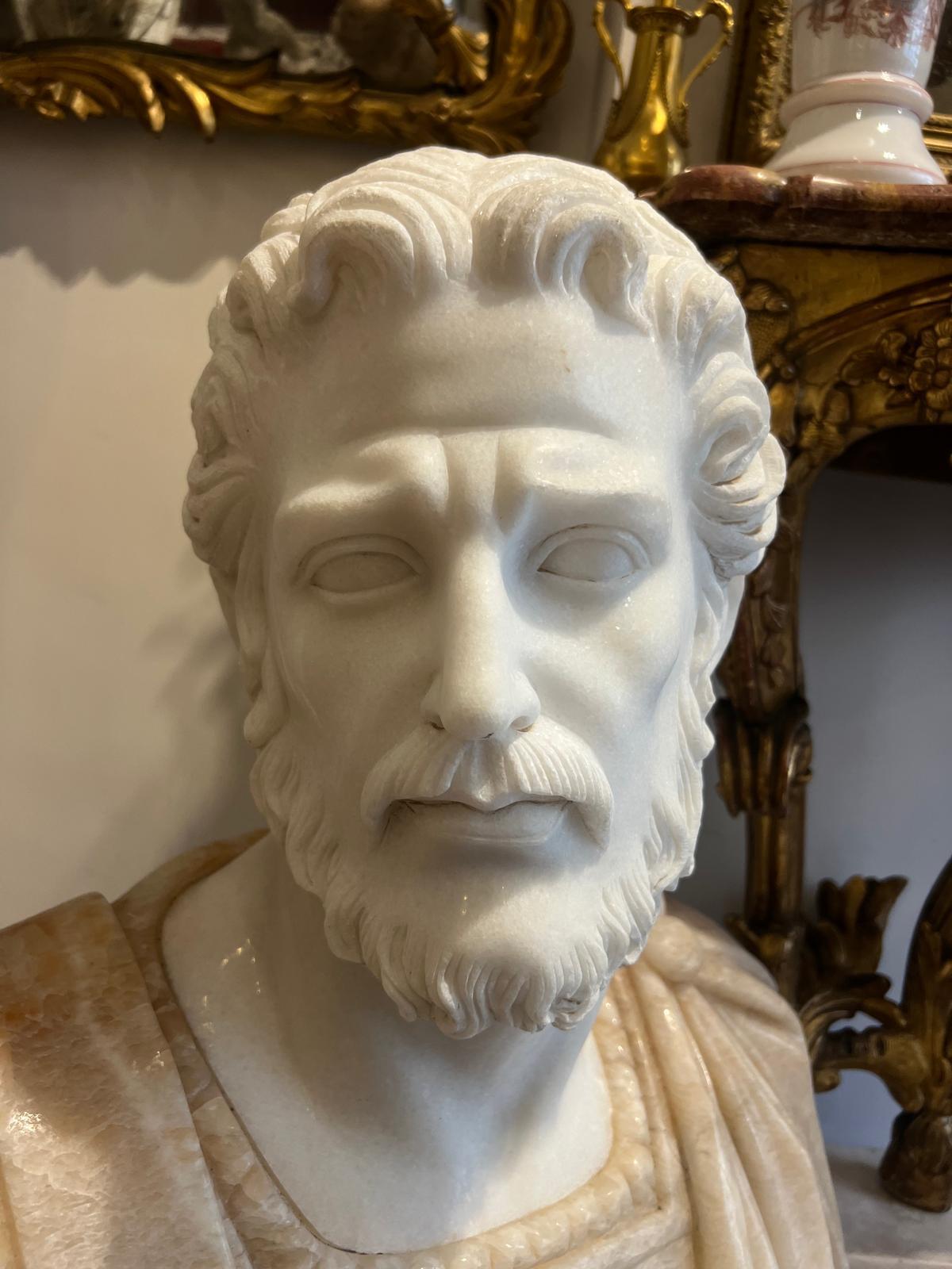 Busto di Marco Aurelio in marmo in marmo e onice, XX secolo in vendita 3