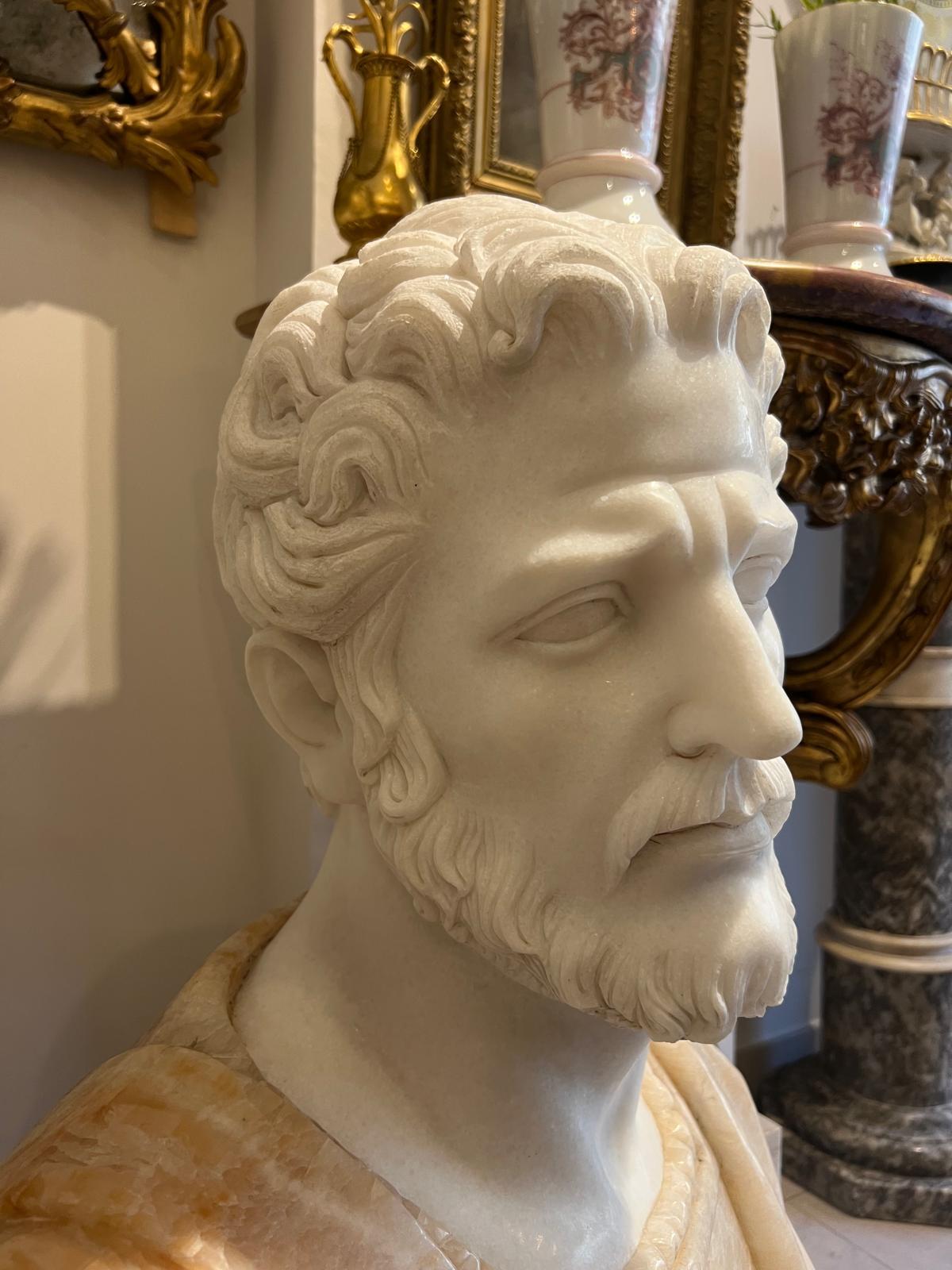 Busto di Marco Aurelio in marmo in marmo e onice, XX secolo in vendita 5