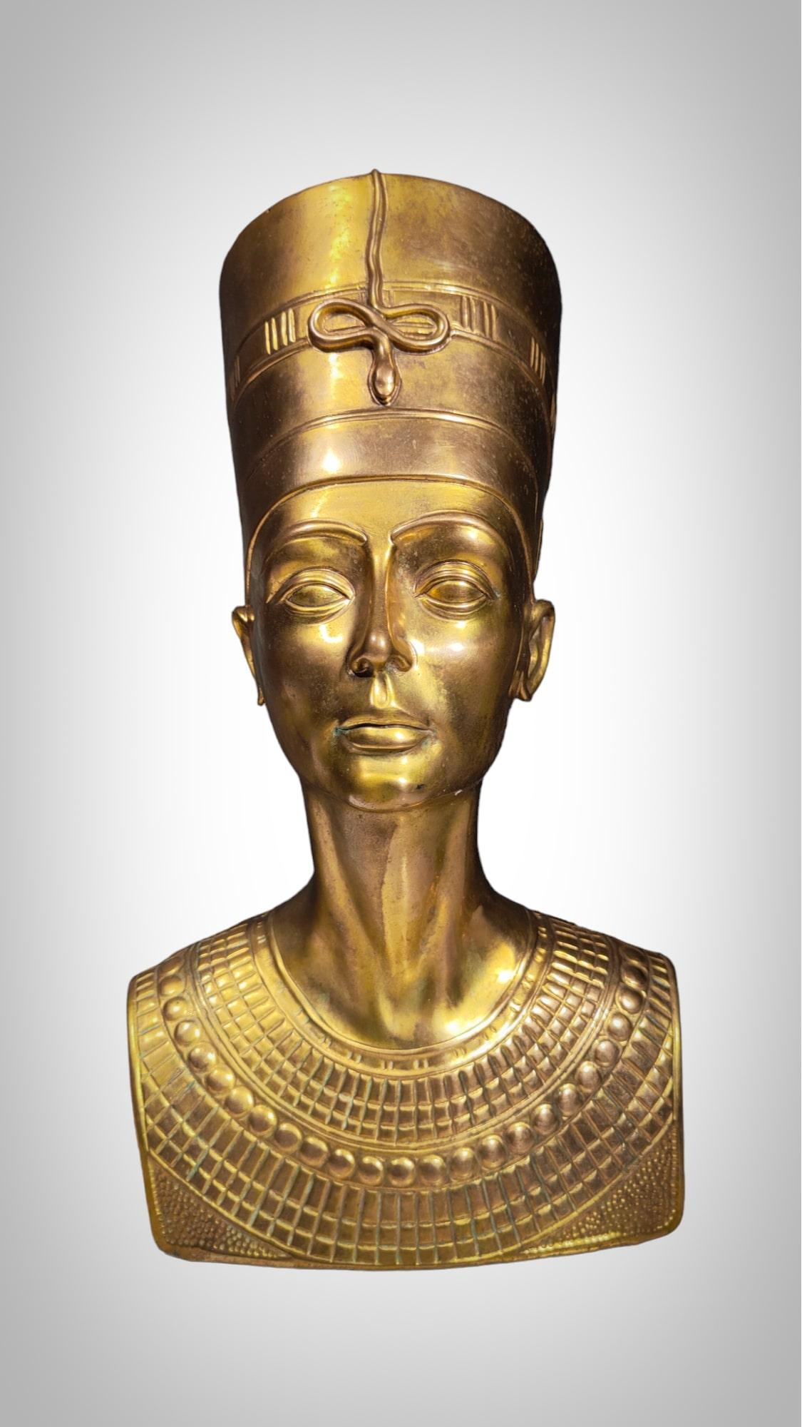 Bust Of Nefertiti In Bronze mid cent For Sale 1