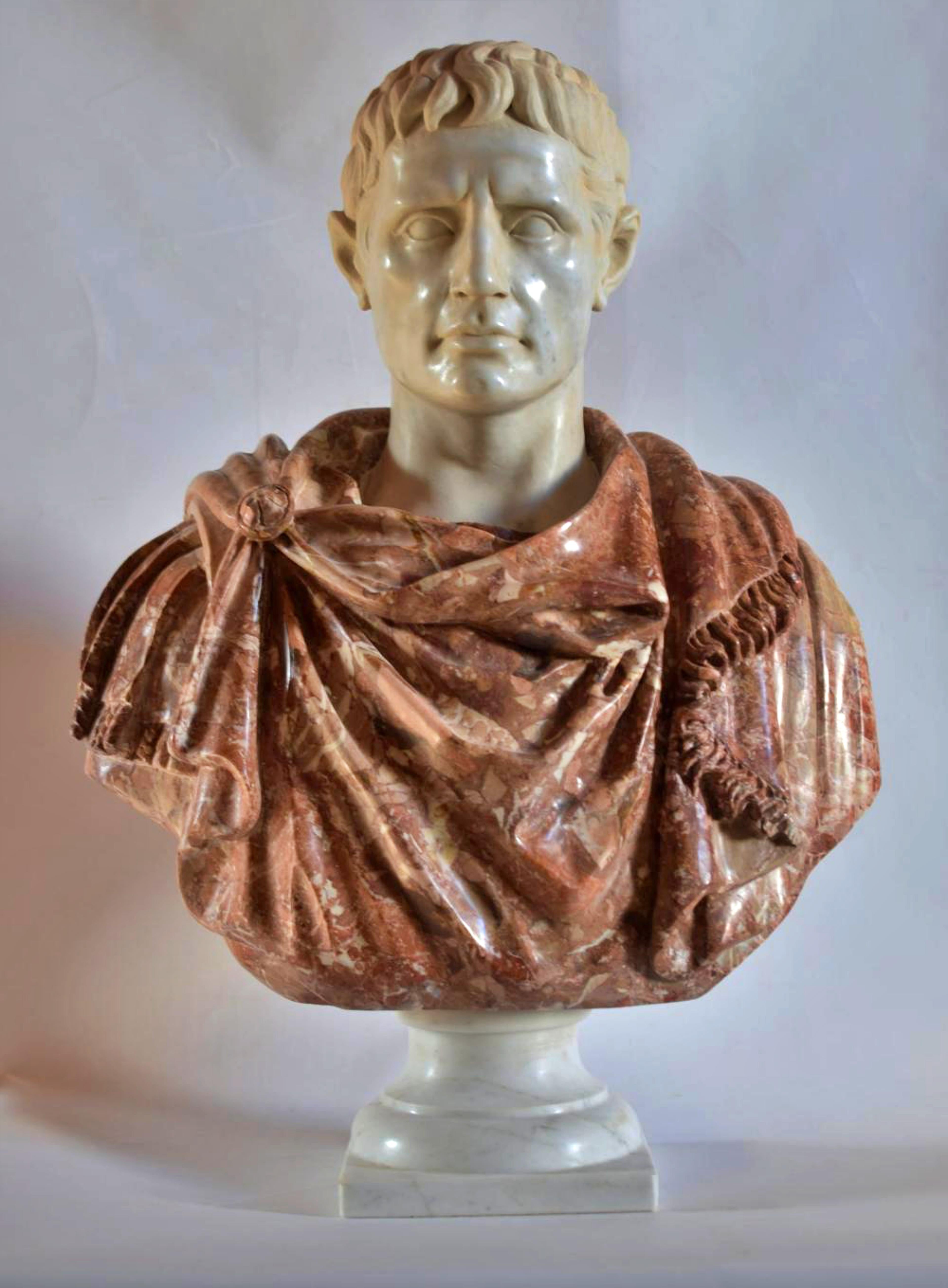 Bust of Octavian Augustus in Breccia Pernice and white Carrara  end 20th Century For Sale 1