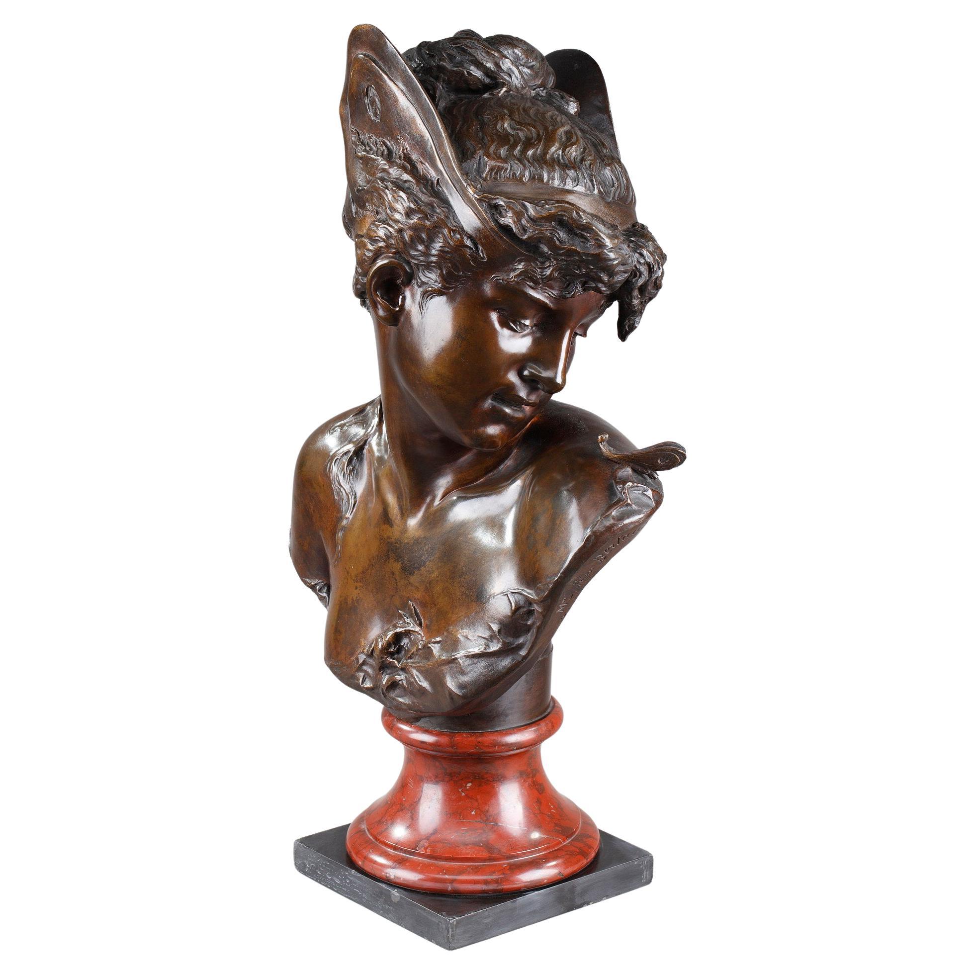 Büste „Psyche“ aus patinierter Bronze, von Boyer und Rolland