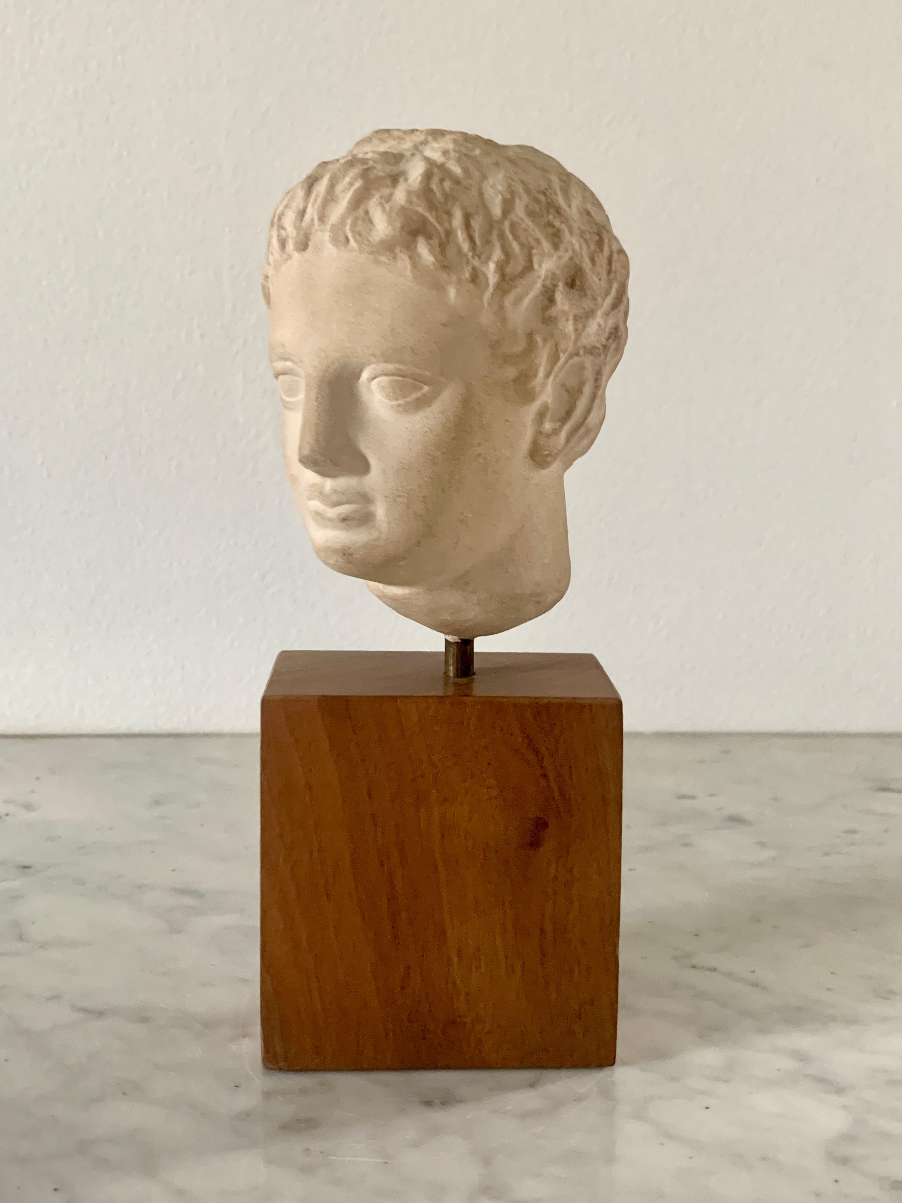 American Bust of Roman Emperor Augustus on Wood Pedestal