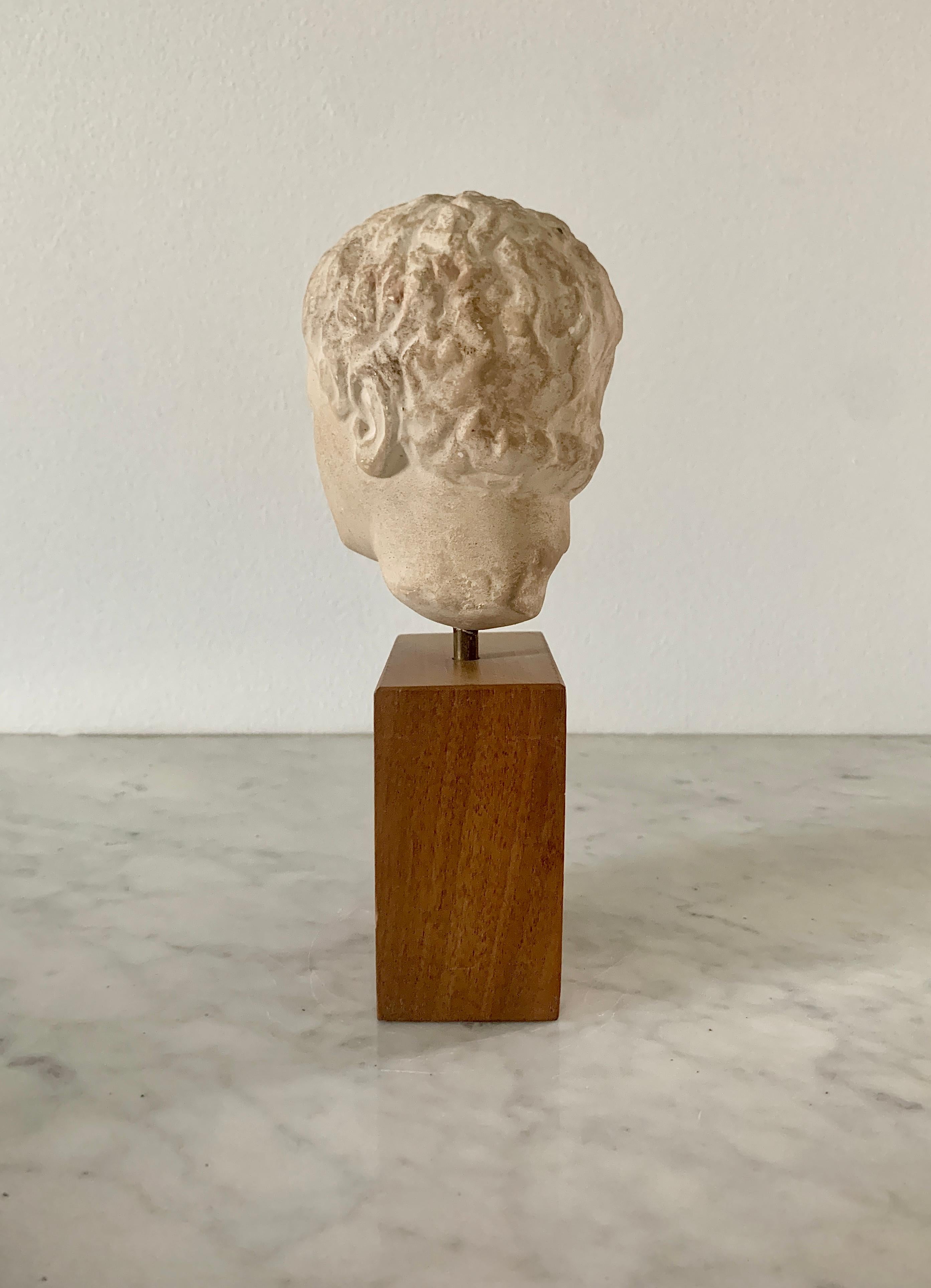 Bust of Roman Emperor Augustus on Wood Pedestal In Good Condition In Elkhart, IN