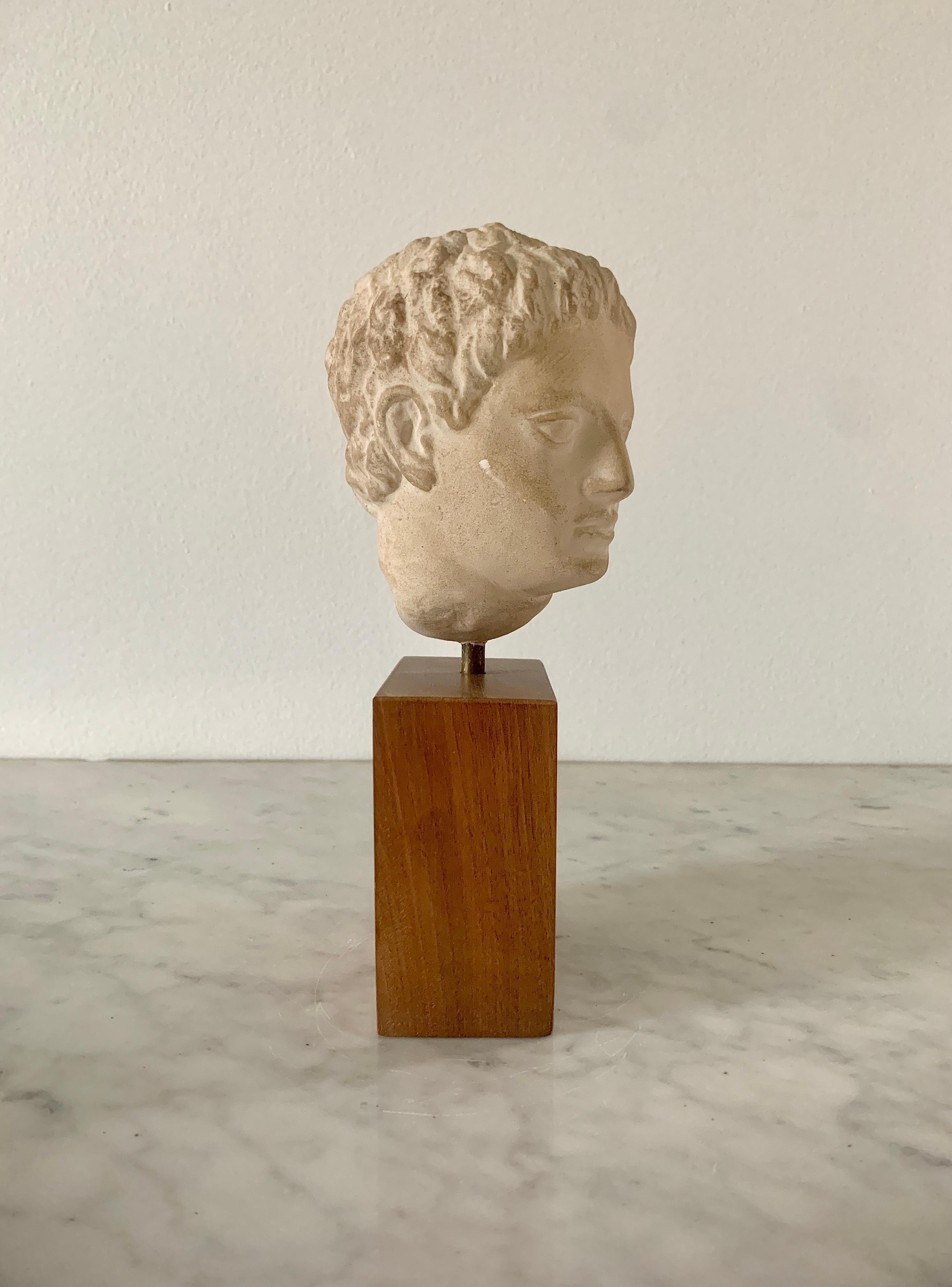 Plaster Bust of Roman Emperor Augustus on Wood Pedestal