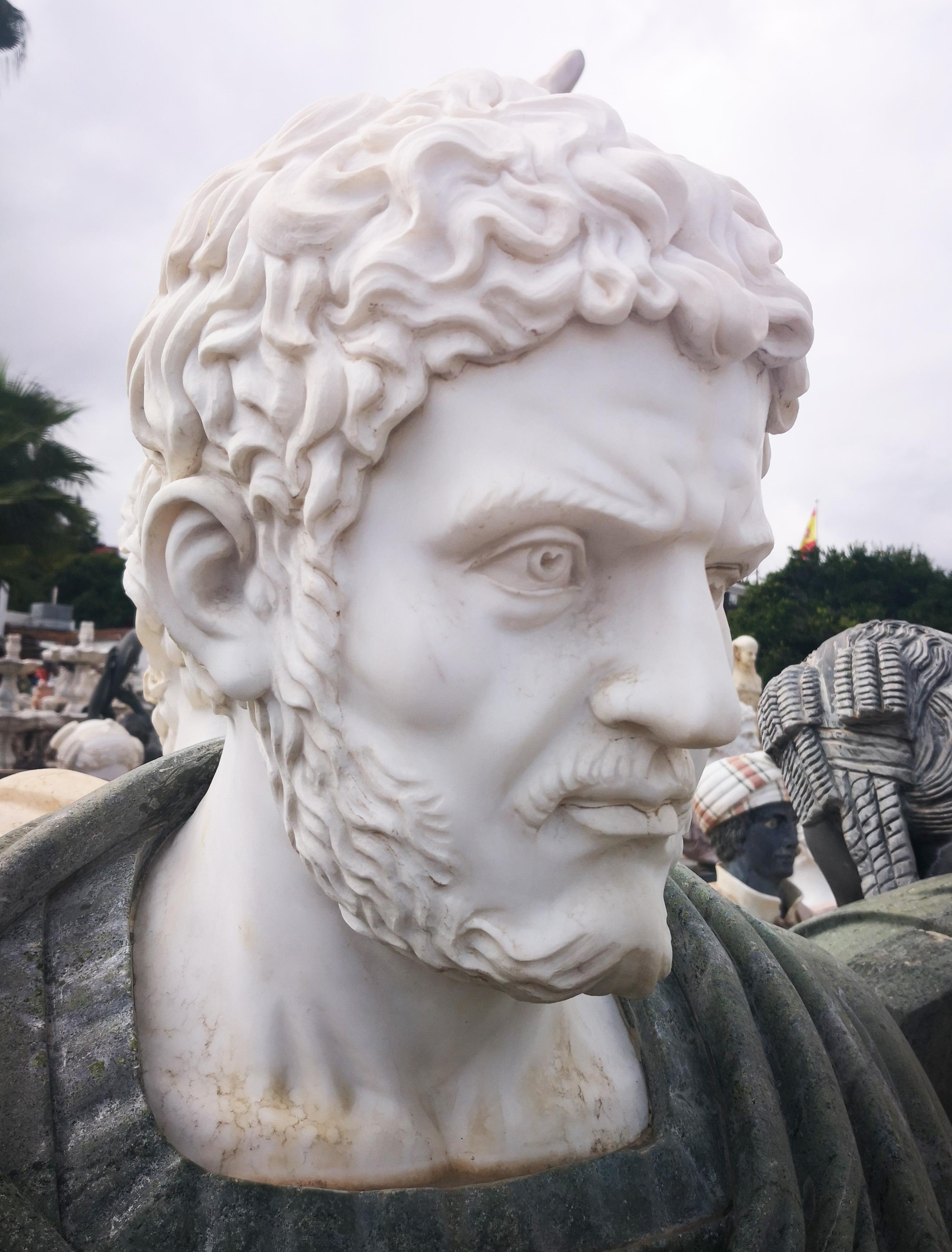 Italian Bust of Roman Emperor Hadrian in Carrara White and Serpentine Green Marbles