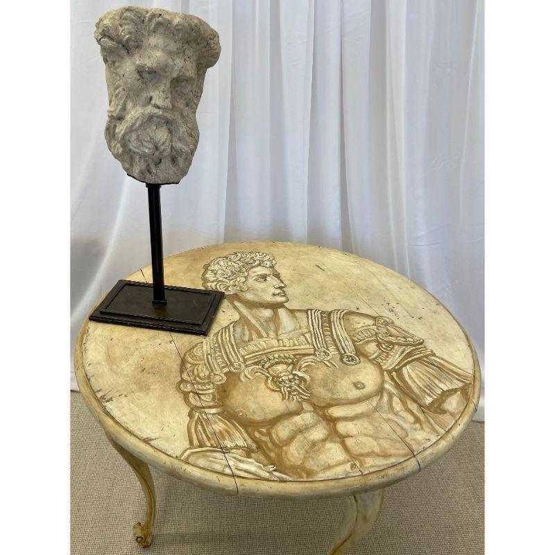 Cast Stone Bust of Roman or Greek Man, Venetian Style, Metal Stand, Sculpture, 20th C.