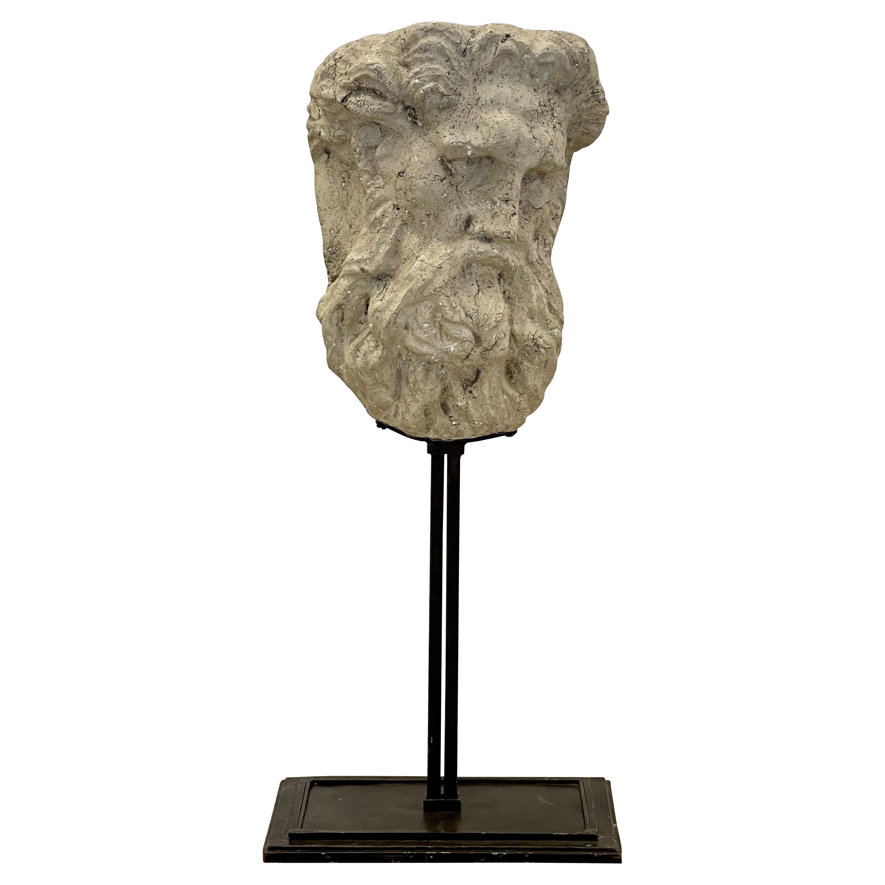 Bust of Roman or Greek Man, Venetian Style, Metal Stand, Sculpture, 20th C.