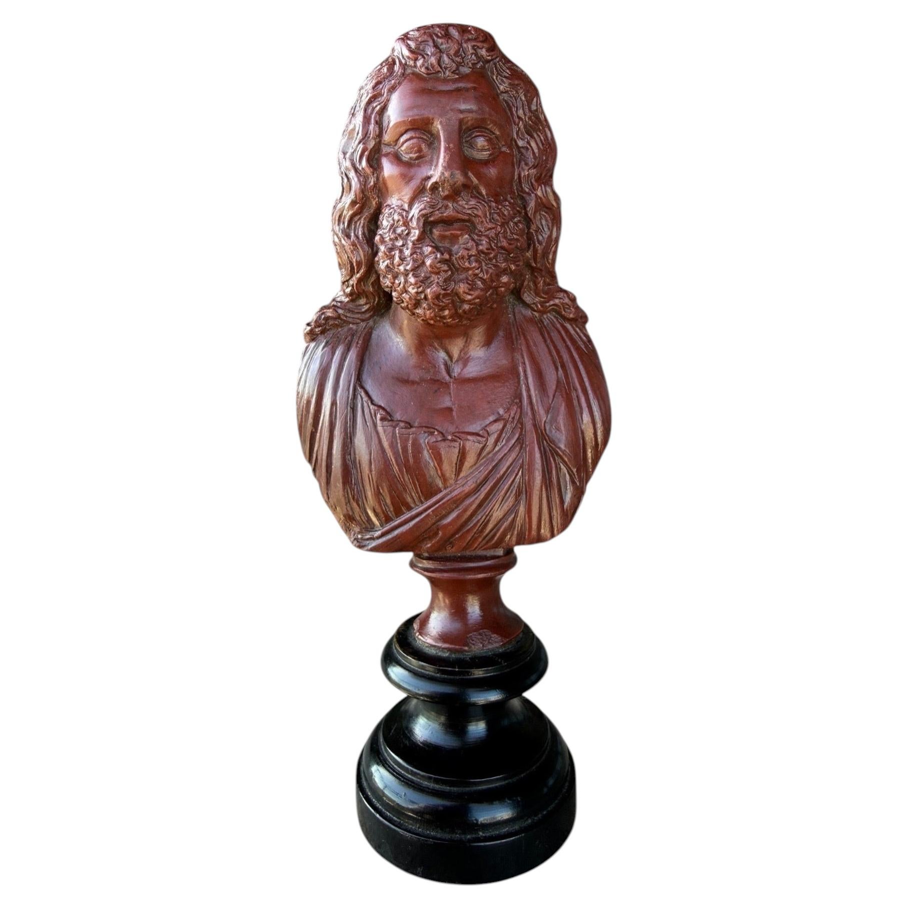 Bust of the Greek god 'Sarapis' in red Jasper 'Grand Tour'- Italy - 18th century For Sale