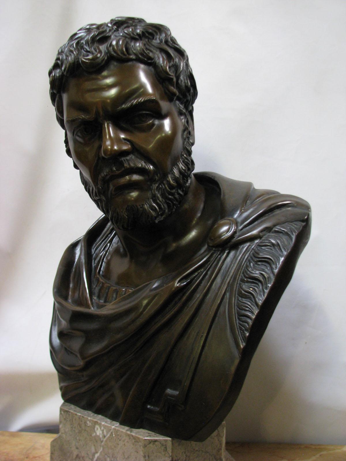Bronze Bust of the Roman Emperor Caracalla, Signed 