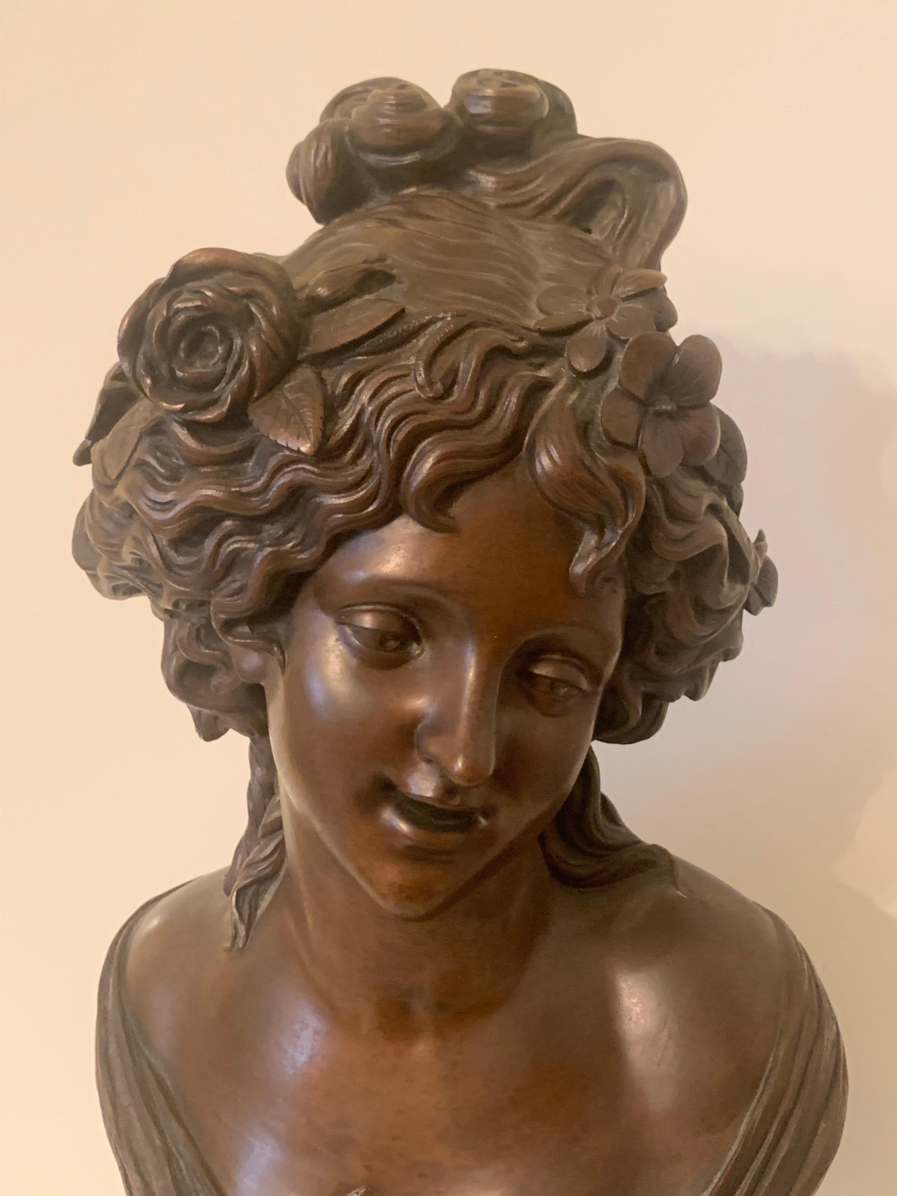 Art Nouveau Bust of Women in Bronze After Clodion For Sale