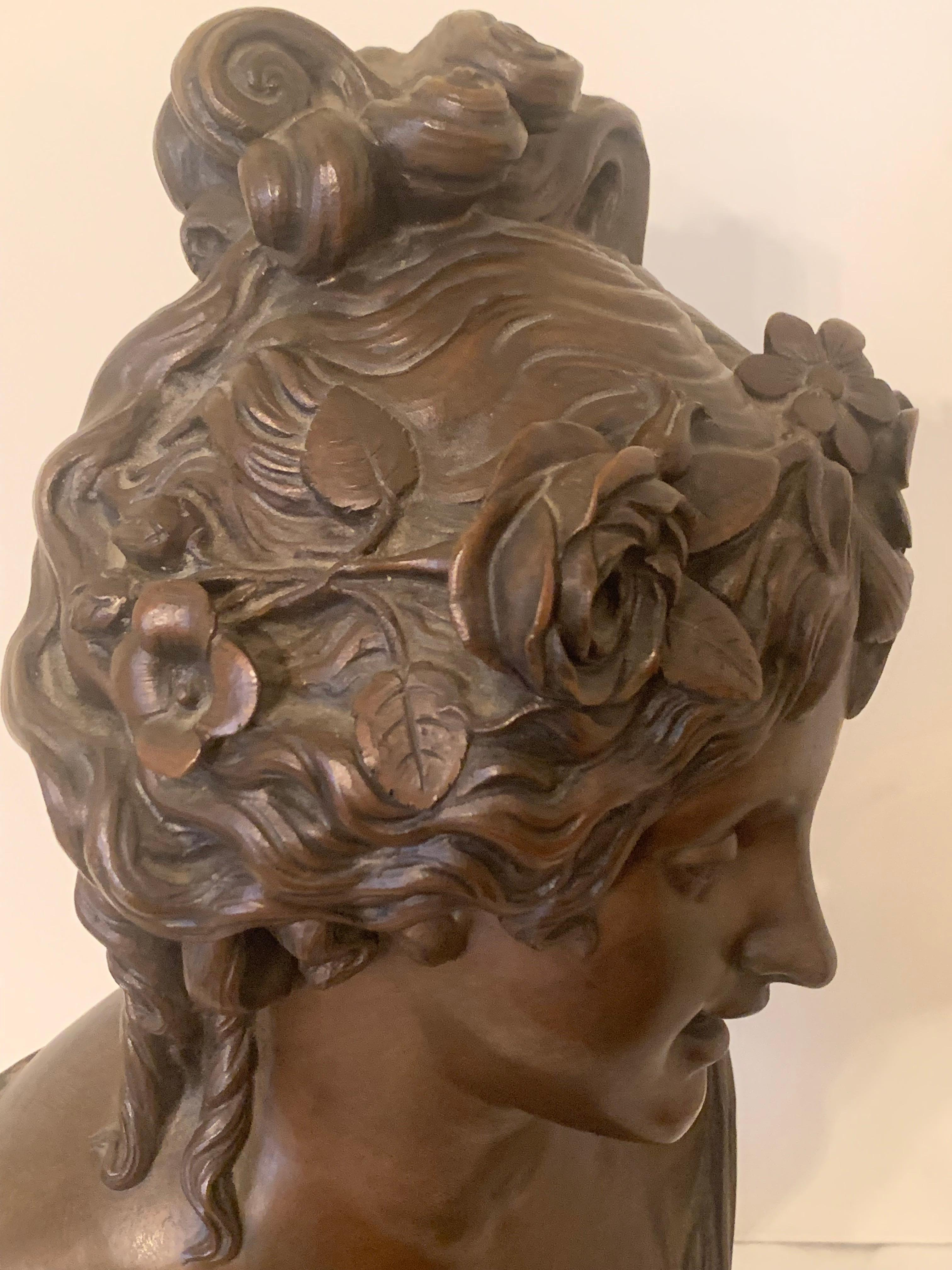 French Bust of Women in Bronze After Clodion For Sale