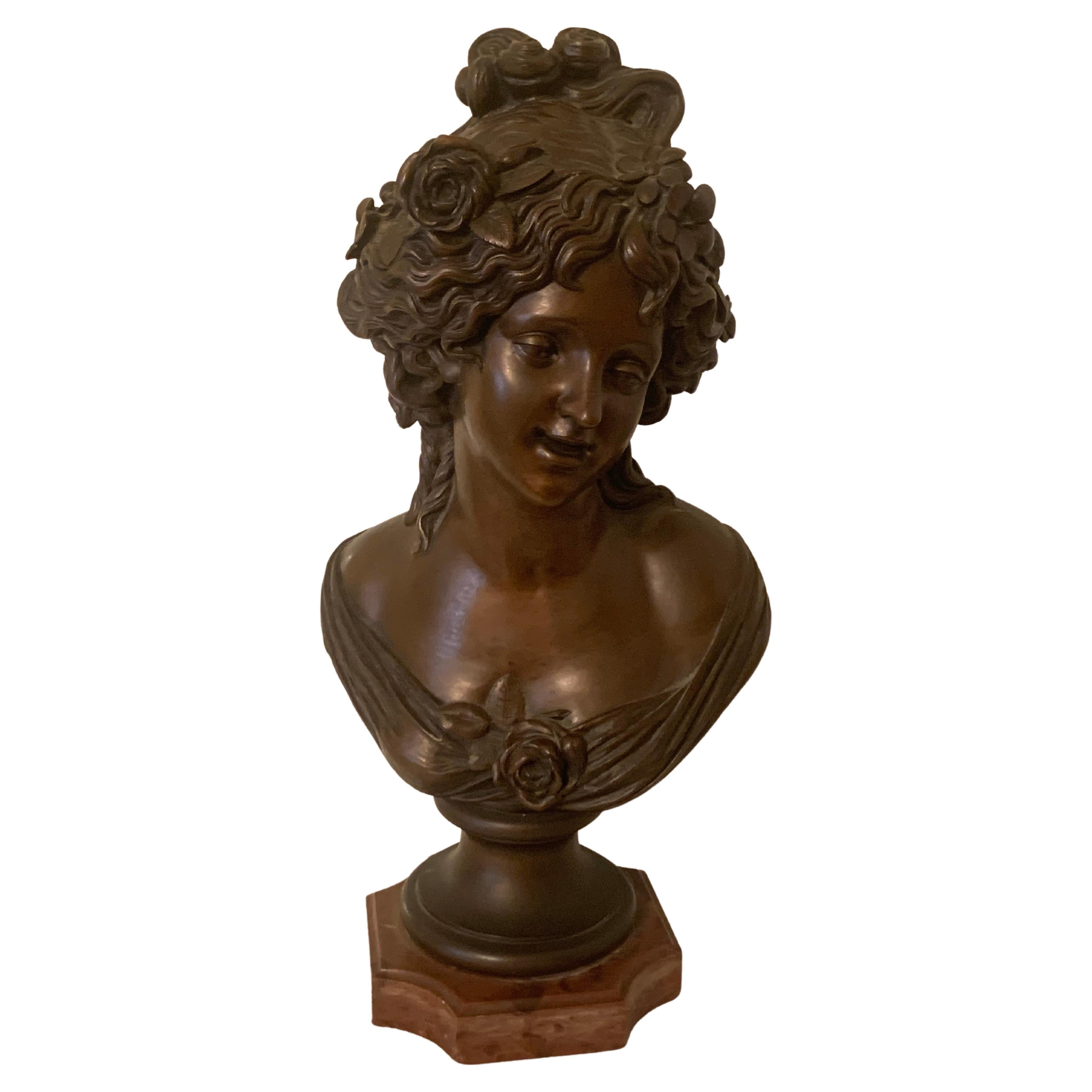 Bust of Women in Bronze After Clodion For Sale