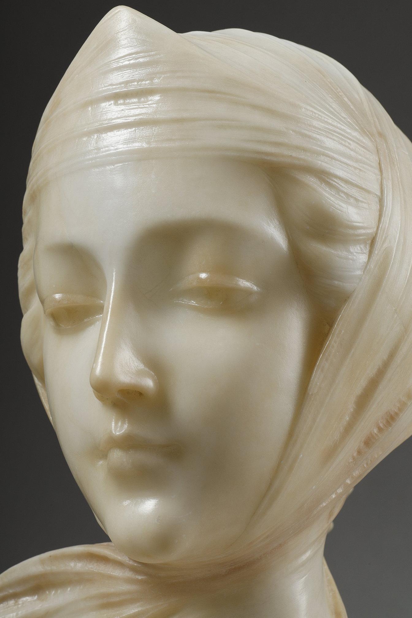 Büste einer jungen Frau aus Alabaster, signiert 
