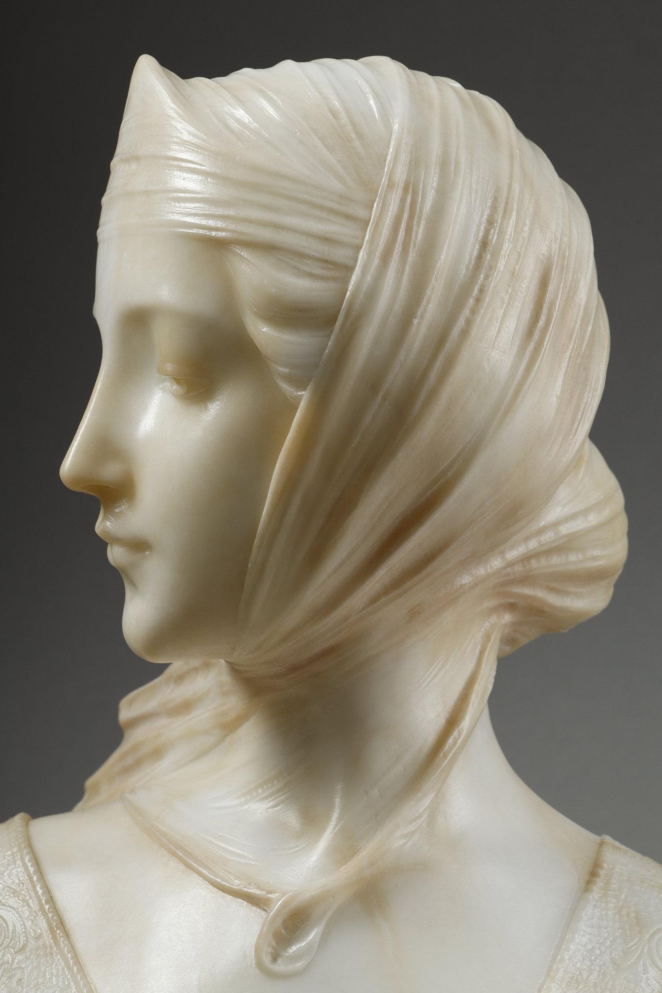 Büste einer jungen Frau aus Alabaster, signiert 