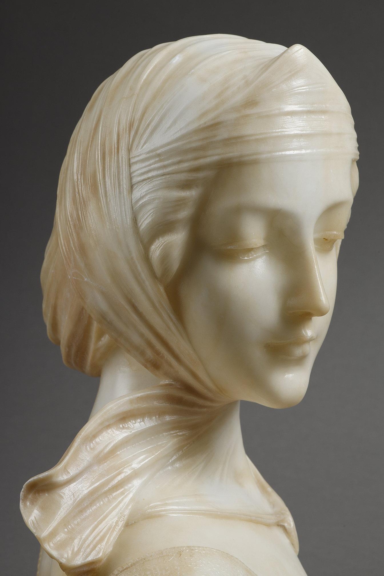 Büste einer jungen Frau aus Alabaster, signiert 