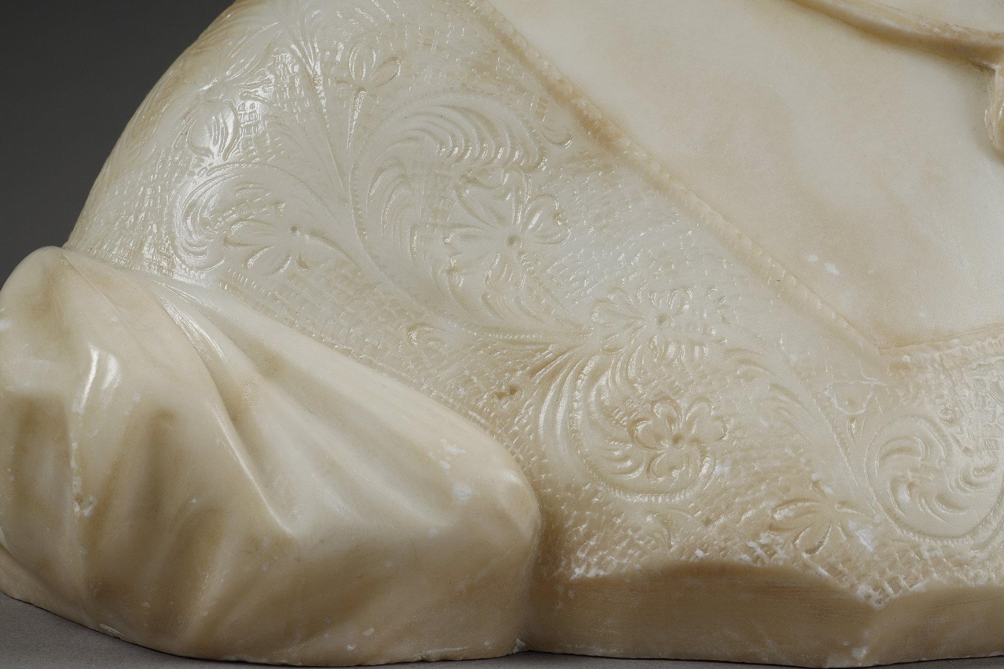Büste einer jungen Frau aus Alabaster, signiert 