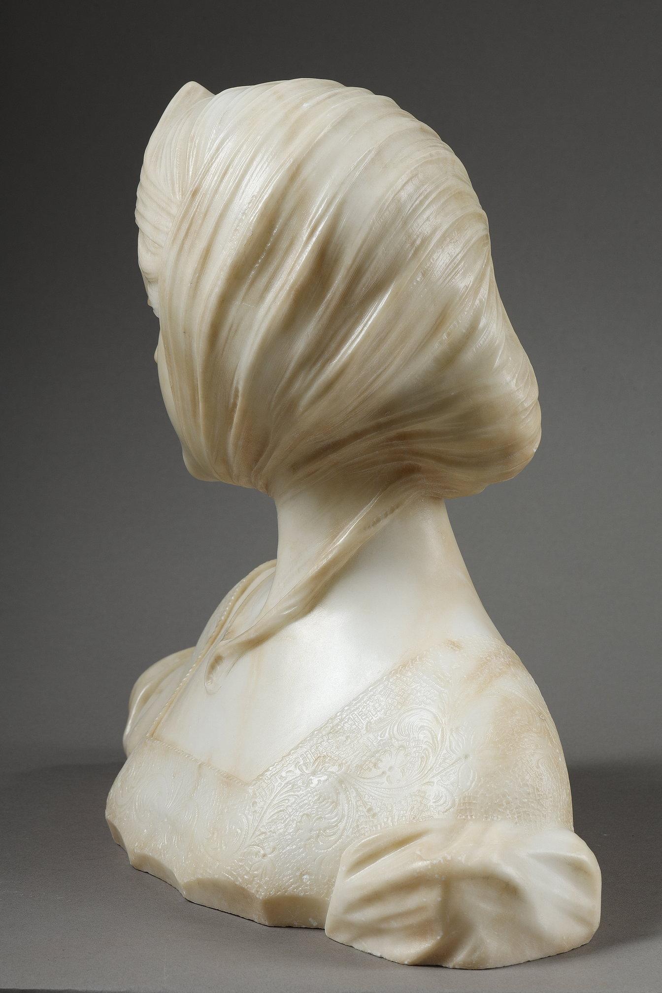 Büste einer jungen Frau aus Alabaster, signiert 