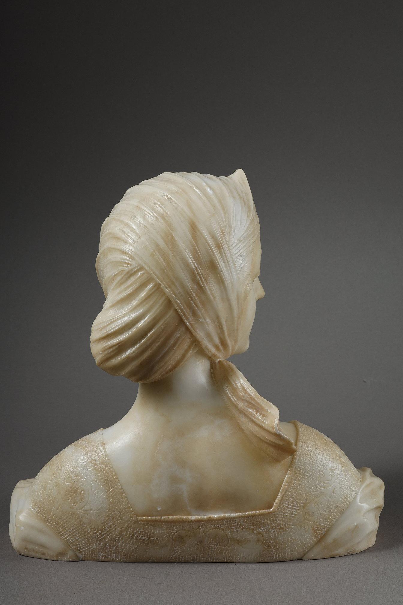 Büste einer jungen Frau aus Alabaster, signiert 