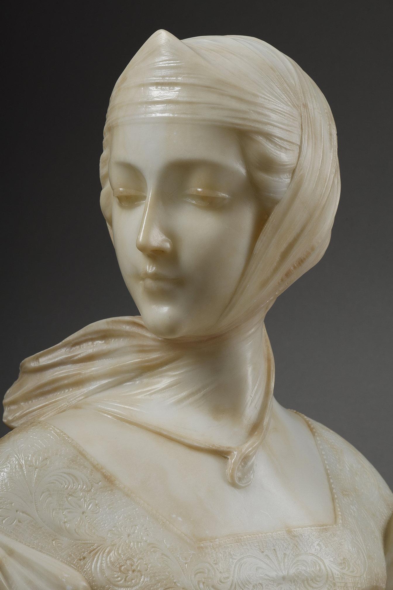 Büste einer jungen Frau aus Alabaster, signiert 