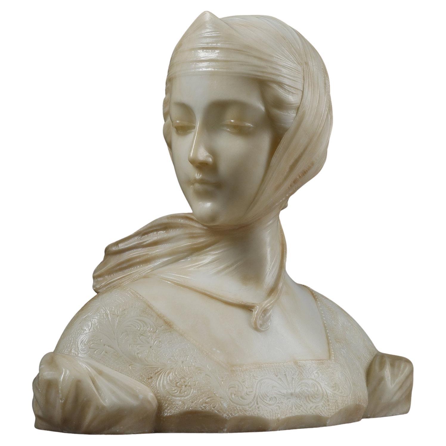 Bust of young woman in alabaster, signed "A Genna" - Amadéo Gennarelli