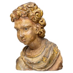 Hand-Carved Bust of young Person, possibly Angel, Southern Europe Late 18th C