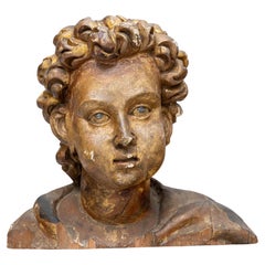 Bust of a young Boy, hand-carved, probably southern Europe late 18th century