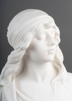 Buste, sculpture de femme en marbre blanc de Carrare, vers 1900.