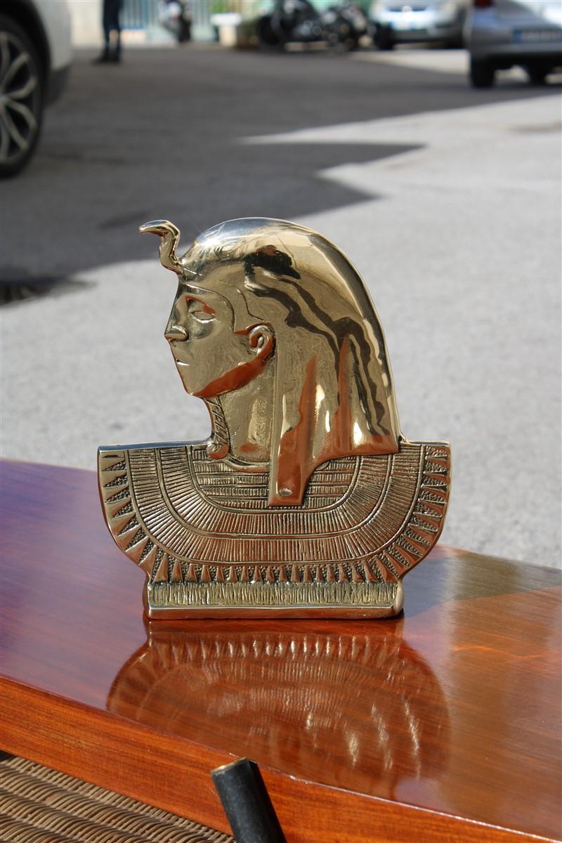 Mid-20th Century Bust Solid Brass Gold Sculpture Depicting Egyptian Emperor Italian Design, 1950s For Sale