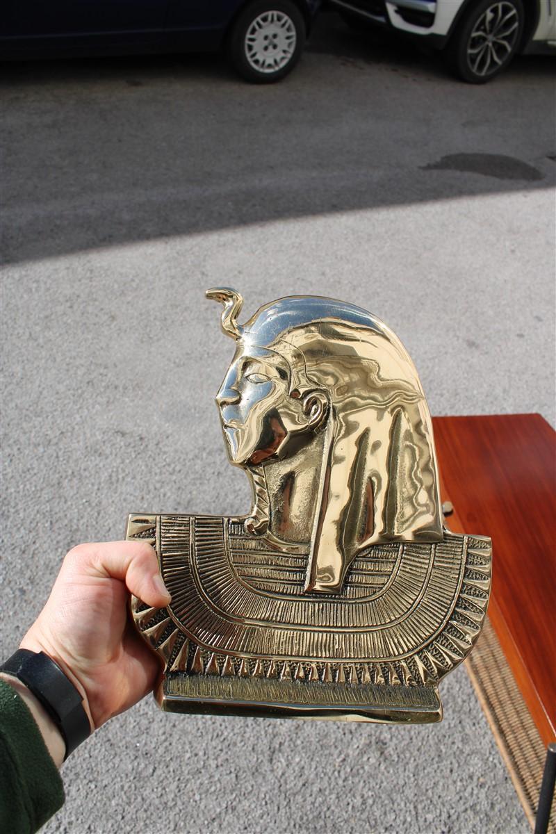 Bust Solid Brass Gold Sculpture Depicting Egyptian Emperor Italian Design, 1950s For Sale 1