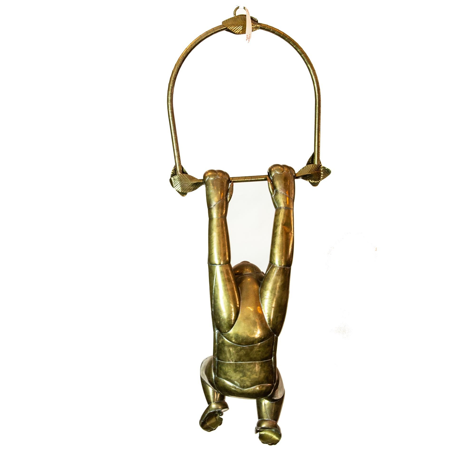 Bustamante Hanging Brass Monkey with Baseball Cap In Good Condition In New York, NY