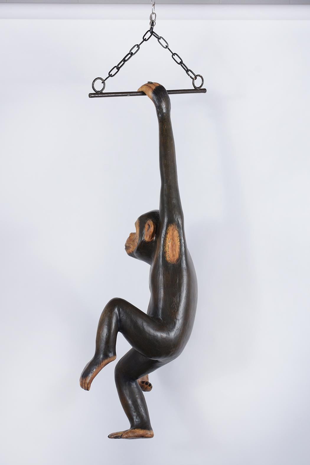American Bustamante Papier-Mâché Hanging Chimpanzee Sculpture