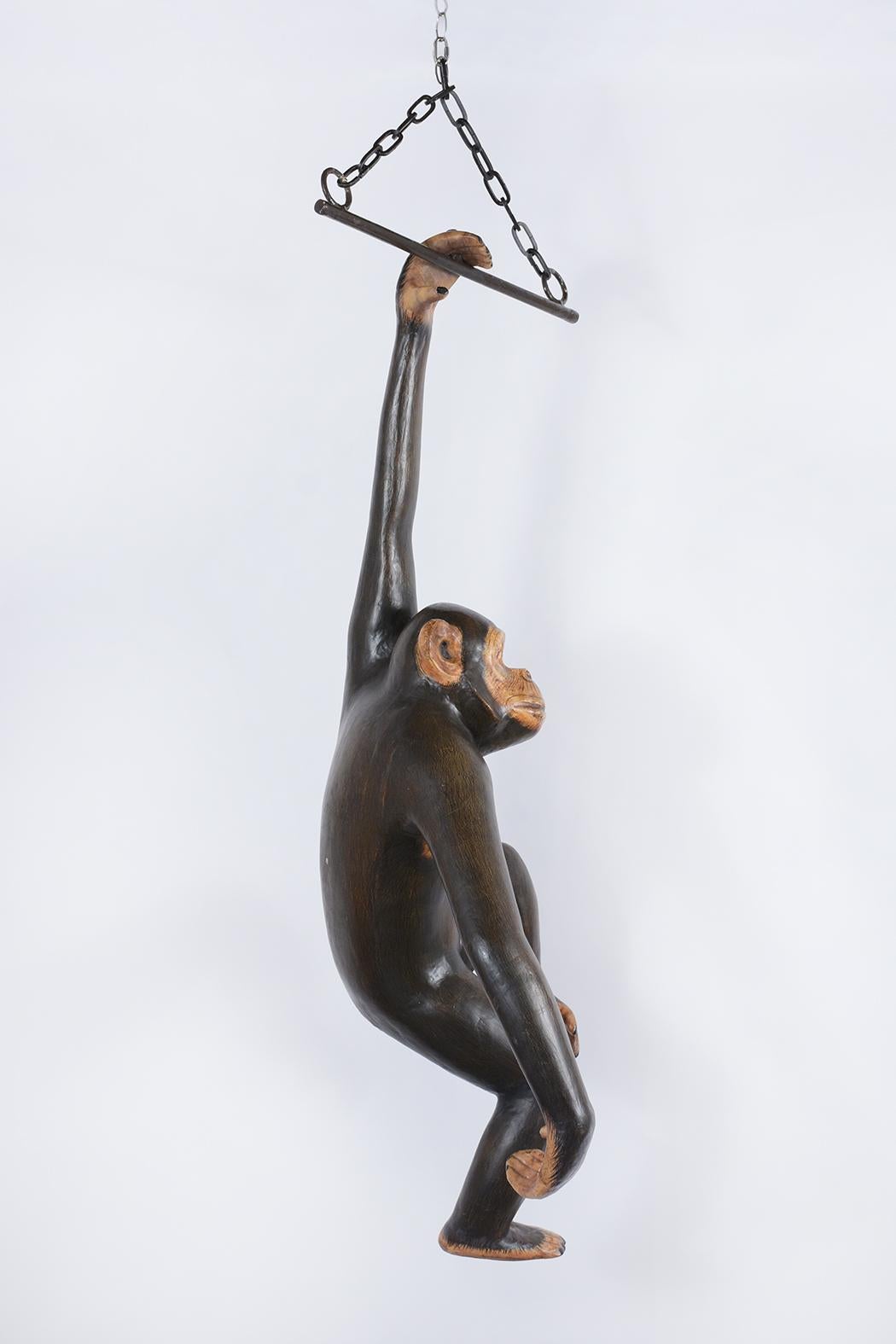 Bustamante Papier-Mâché Hanging Chimpanzee Sculpture In Good Condition In Los Angeles, CA