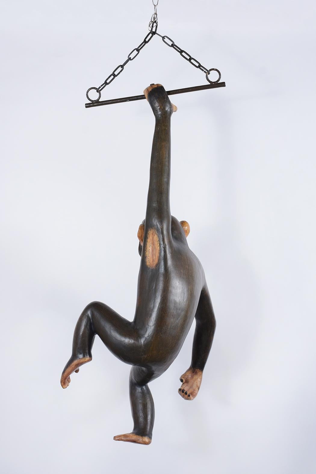 Metal Bustamante Papier-Mâché Hanging Chimpanzee Sculpture
