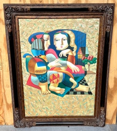 Bustamante School, Surrealist  Painting Women in Landscape, Mexico C. 1980s