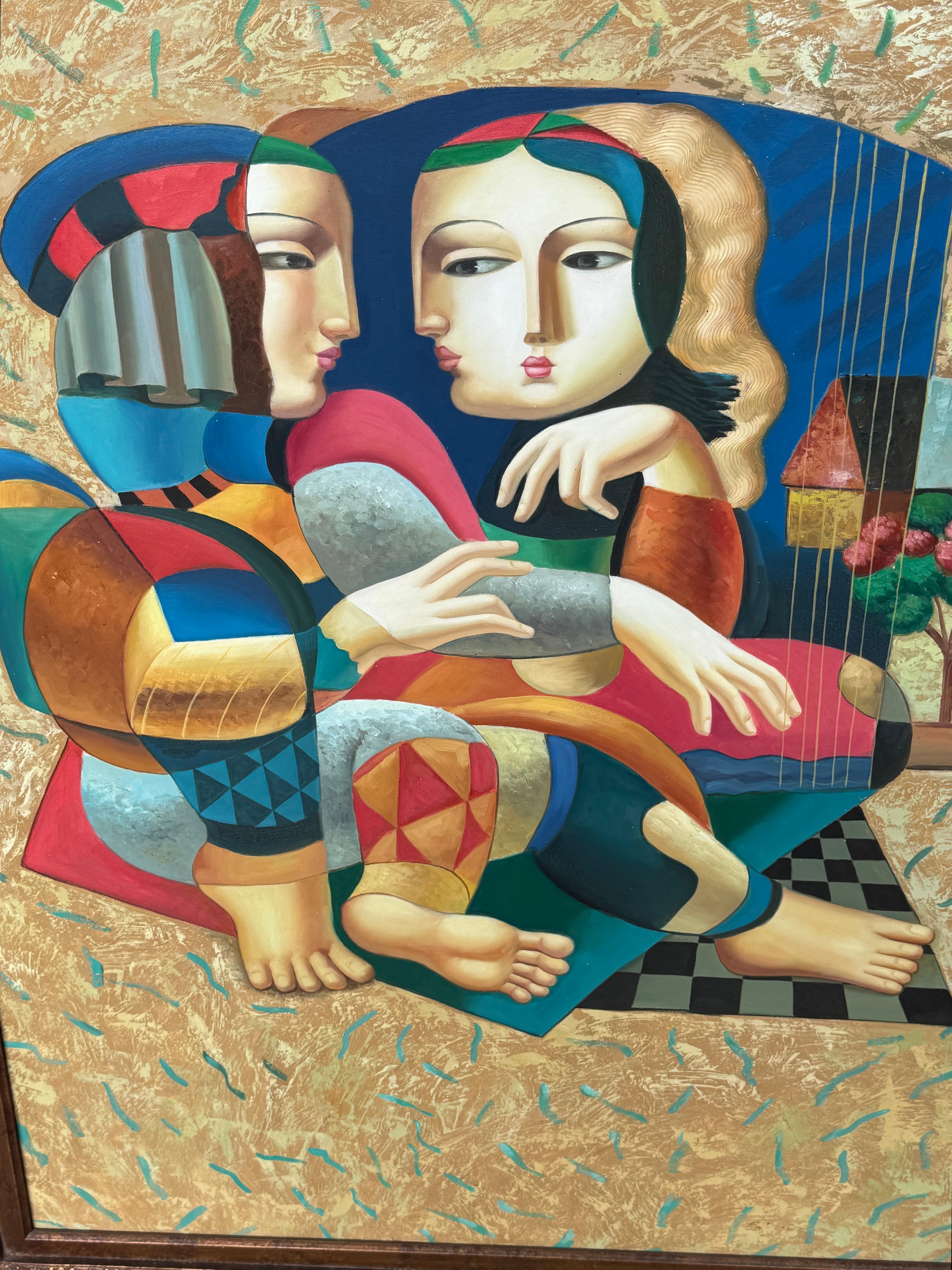 Bustamante-Schule, Surrealistisch  Gemälde Frauen in Landschaft, Mexiko, ca. 1980er Jahre (Geschwärzt) im Angebot