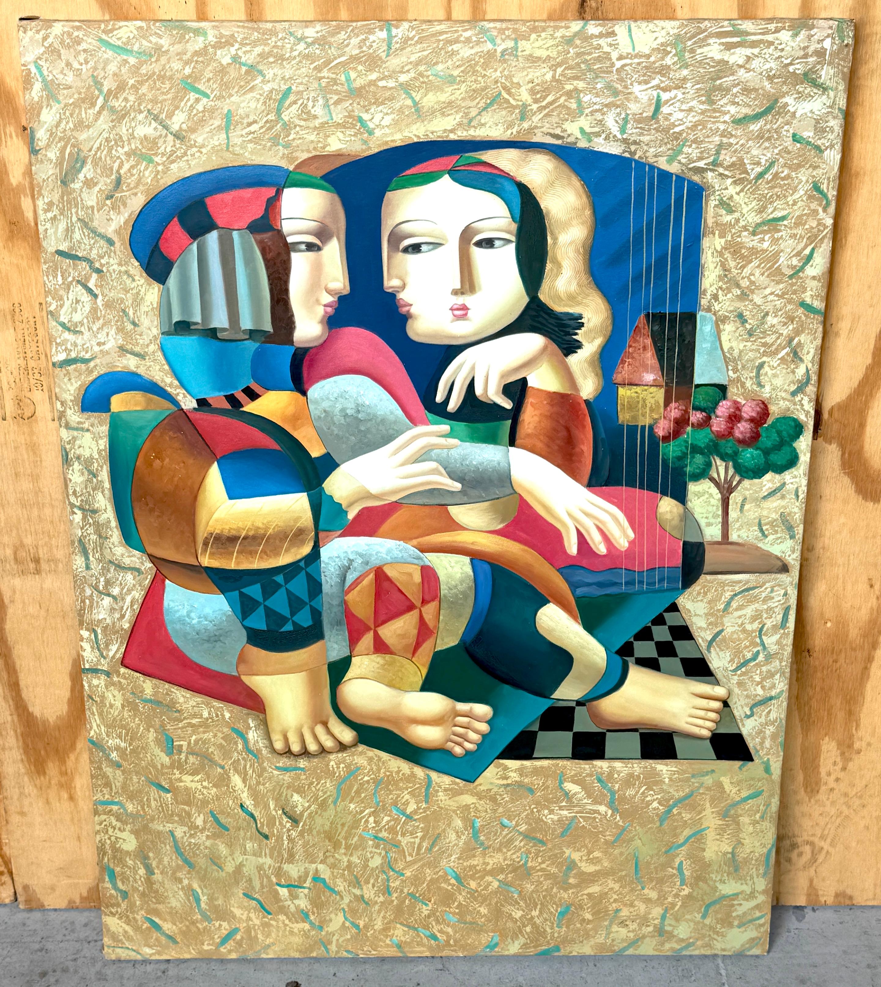 Bustamante-Schule, Surrealistisch  Gemälde Frauen in Landschaft, Mexiko, ca. 1980er Jahre (20. Jahrhundert) im Angebot