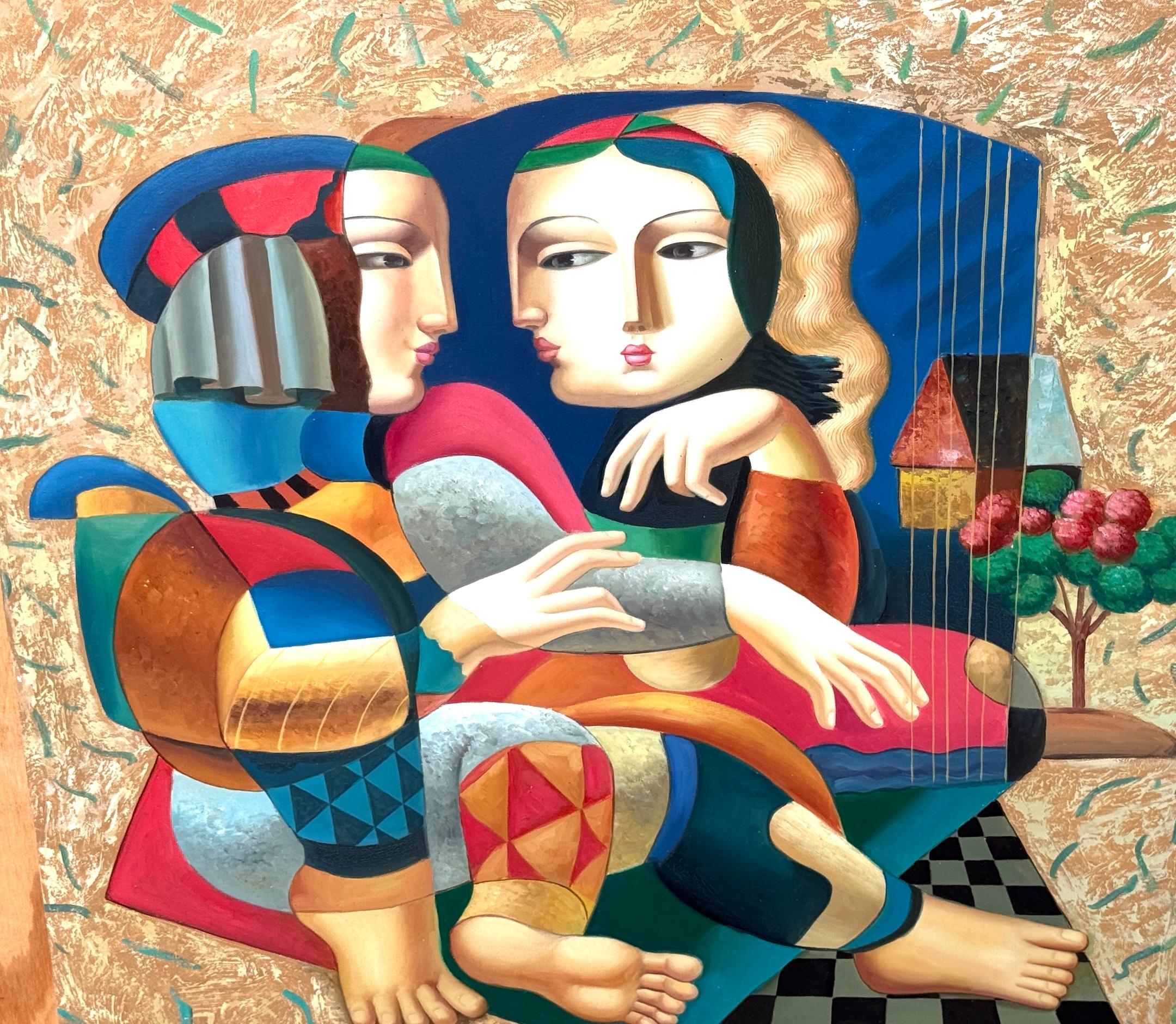 Bustamante-Schule, Surrealistisch  Gemälde Frauen in Landschaft, Mexiko, ca. 1980er Jahre (Leinwand) im Angebot