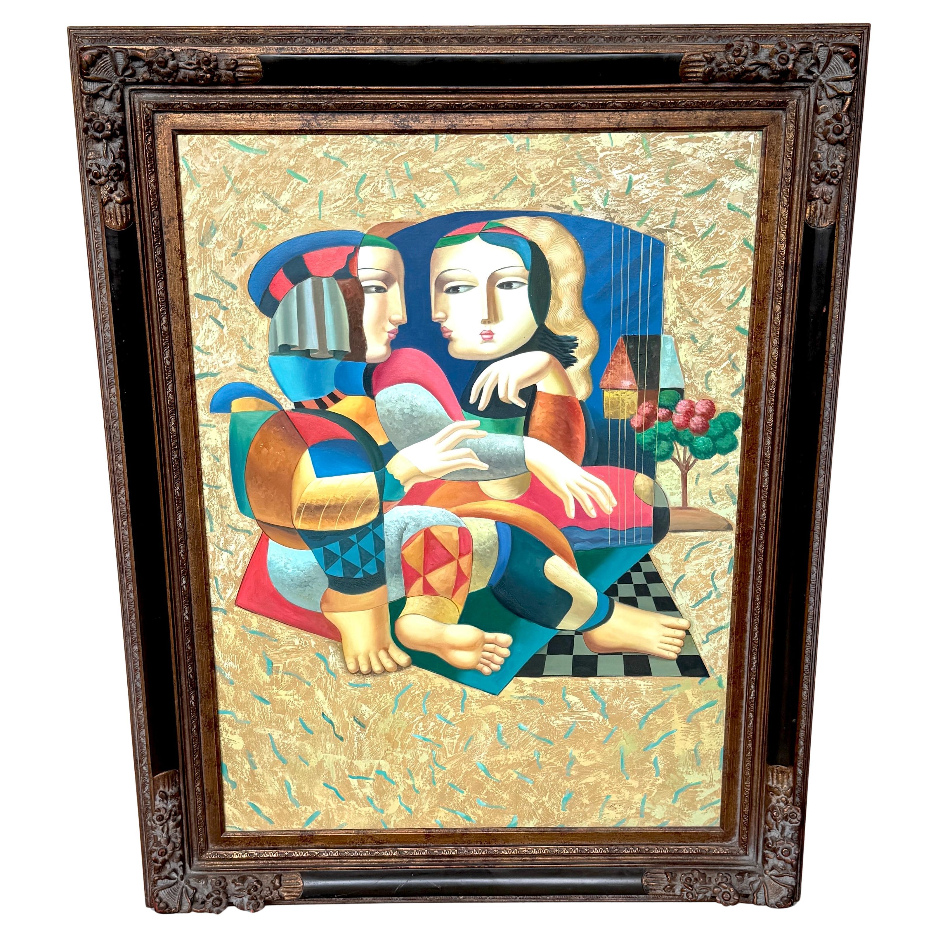 Bustamante-Schule, Surrealistisch  Gemälde Frauen in Landschaft, Mexiko, ca. 1980er Jahre im Angebot