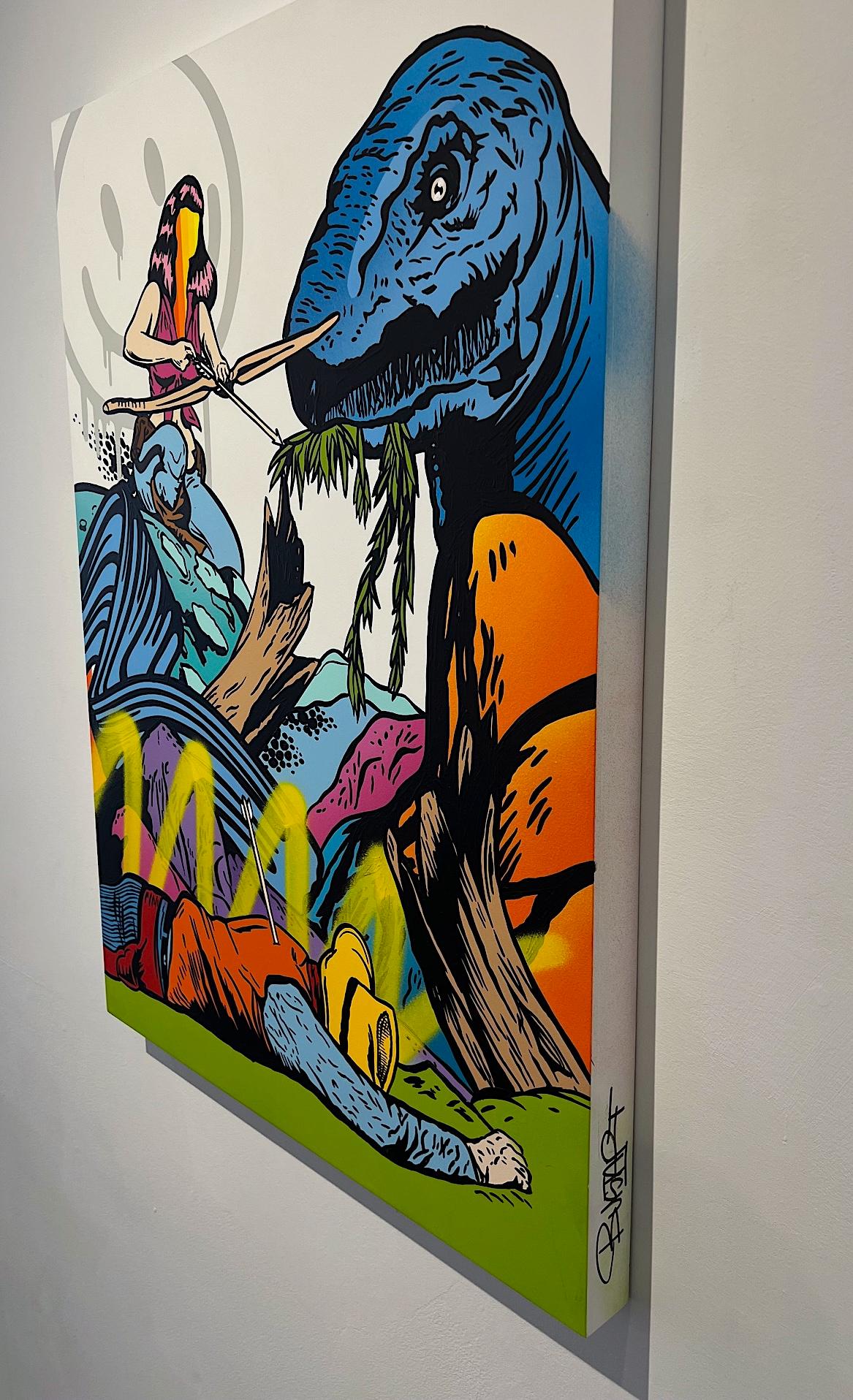 Street art Pop art animale figurativo dipinto a mano acrilico su pannello contemporaneo - Mixed Media Art Pop Art di Bustart